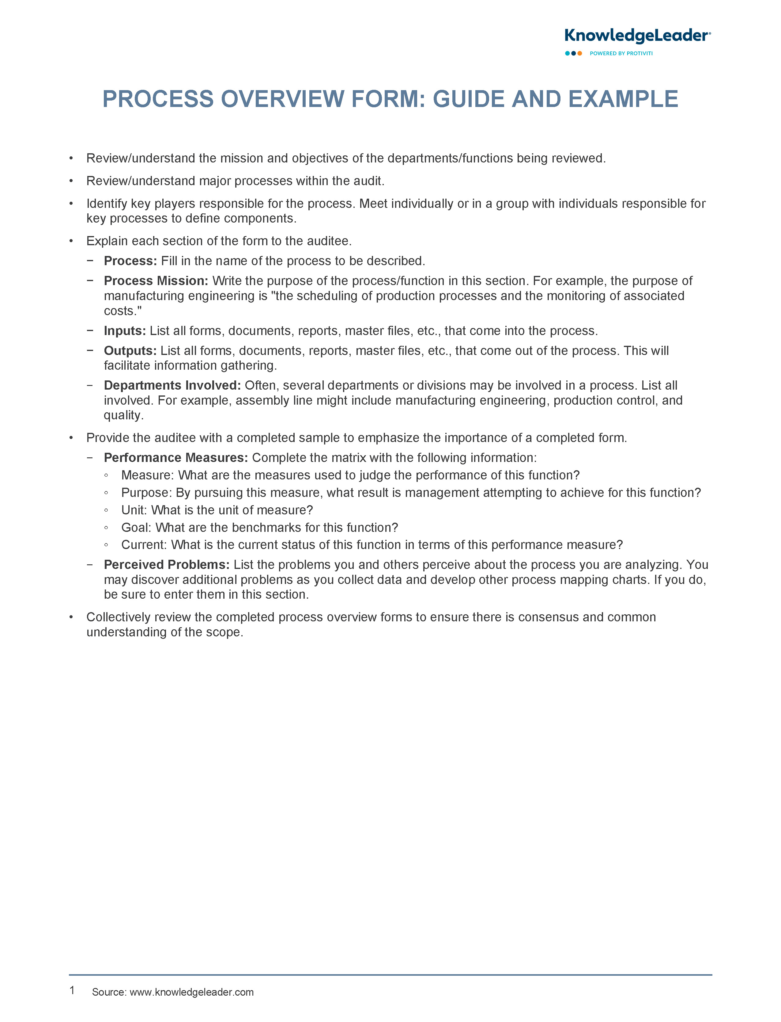 Screenshot of the first page of Process Overview Form Guide and Example