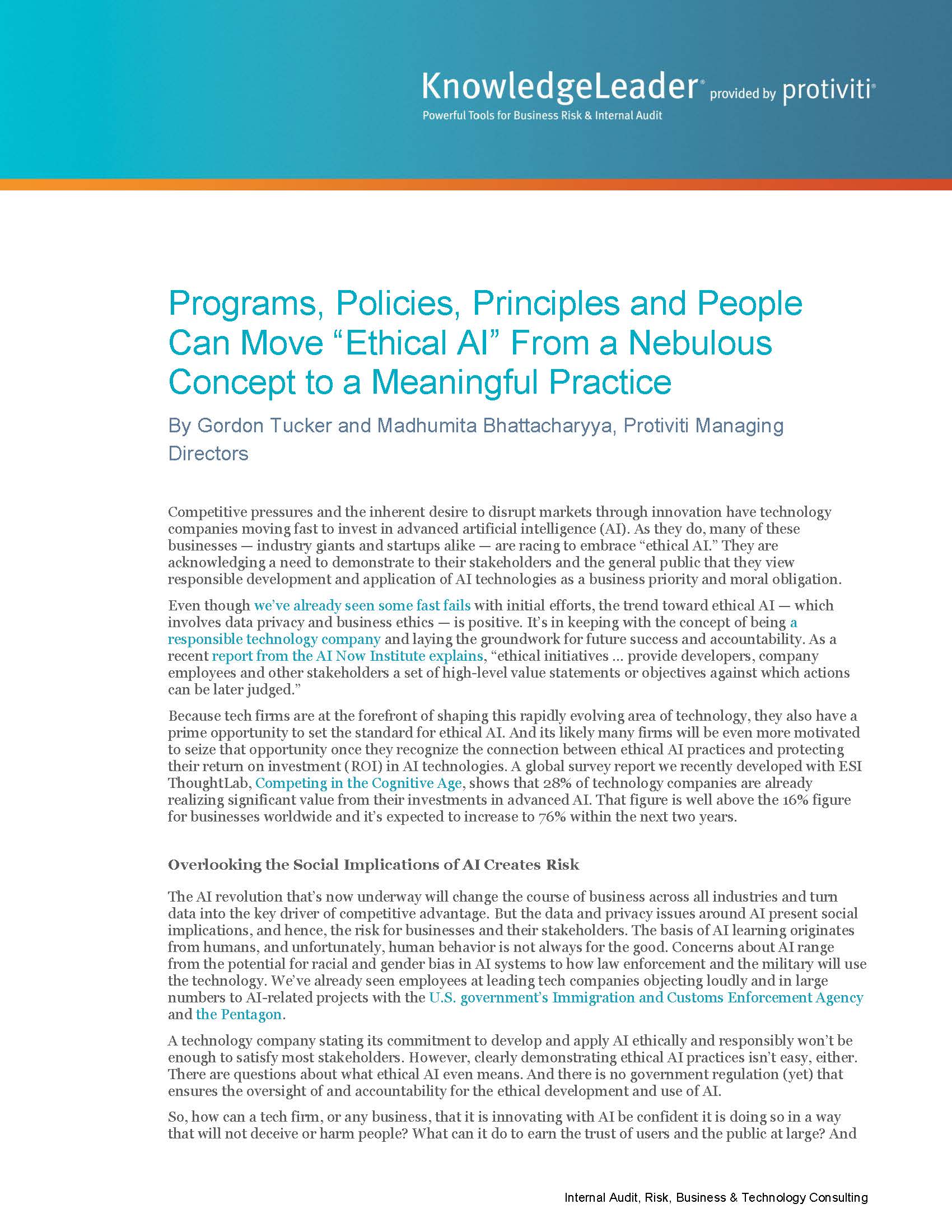 Screenshot of the first page of Programs, Policies, Principles and People Can Move ‘‘Ethical AI’’ From a Nebulous Concept to a Meaningful Practice