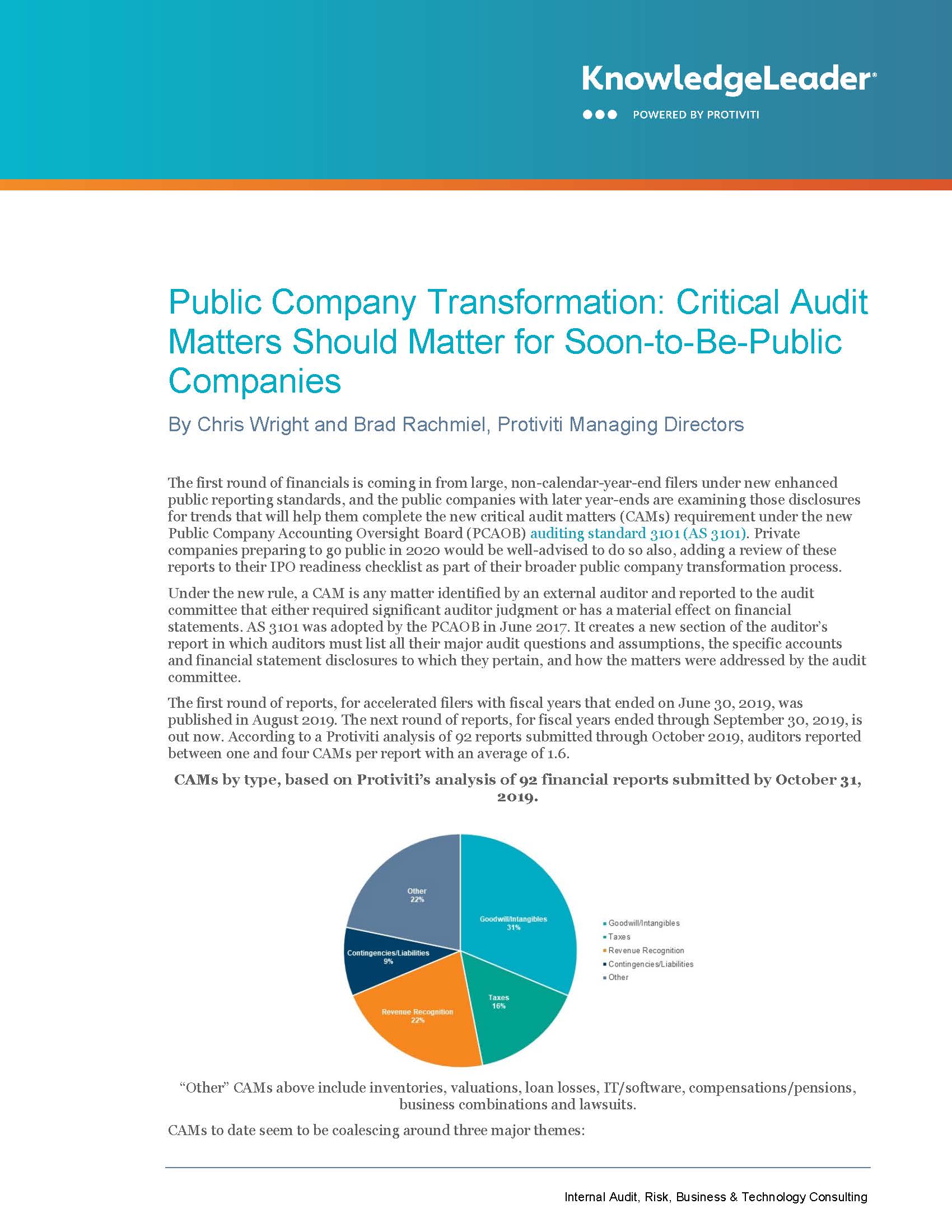 Screenshot of the first page of Public Company Transformation Critical Audit Matters Should Matter for Soon-to-Be-Public Companies