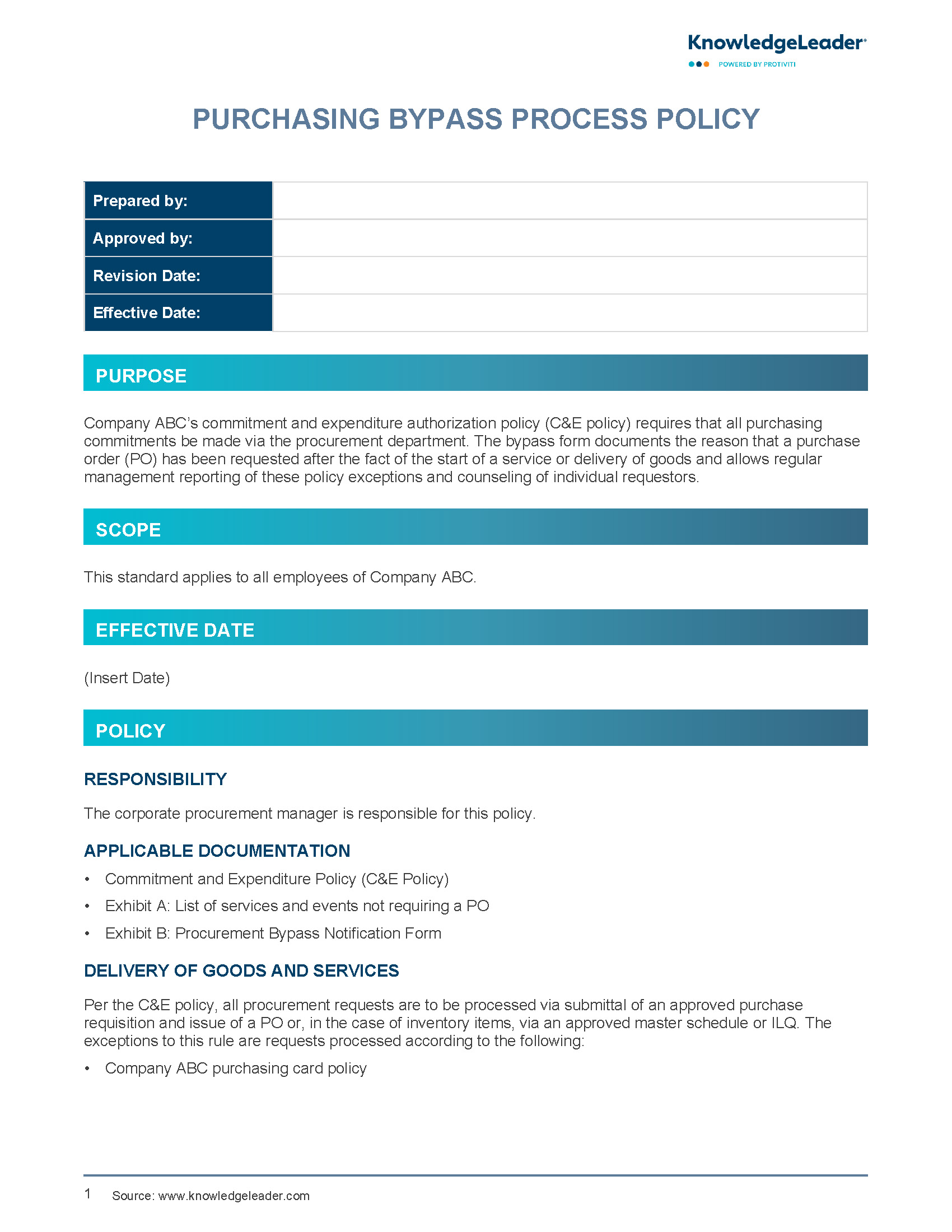 Screenshot of the first page of Purchasing Bypass Process Policy