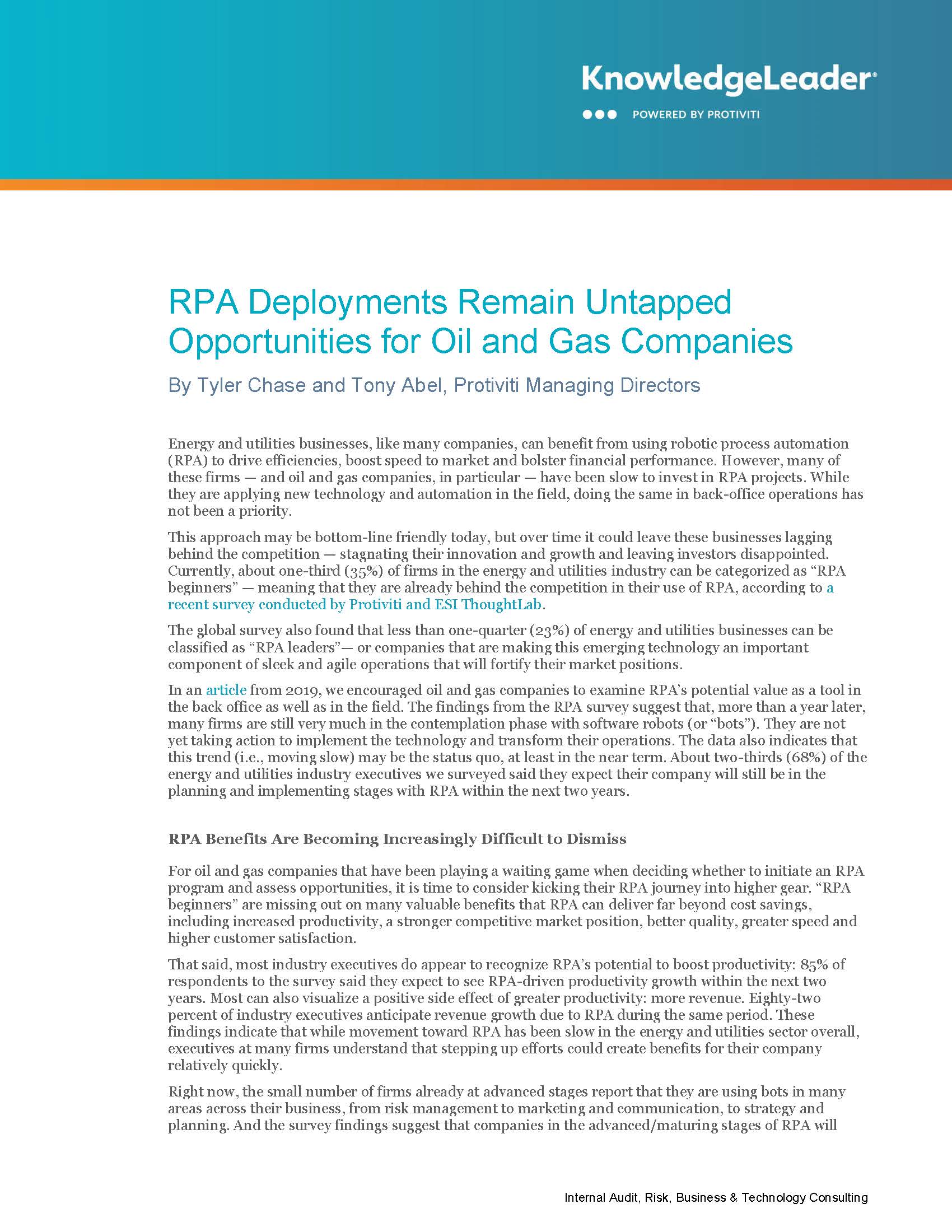 Screenshot of the first page of RPA Deployments Remain Untapped Opportunities for Oil and Gas Companies