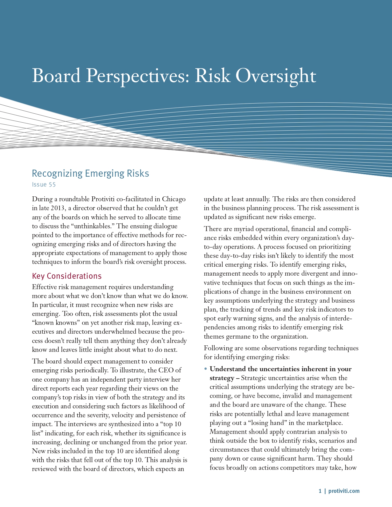 Screenshot of the first page of Recognizing Emerging Risks