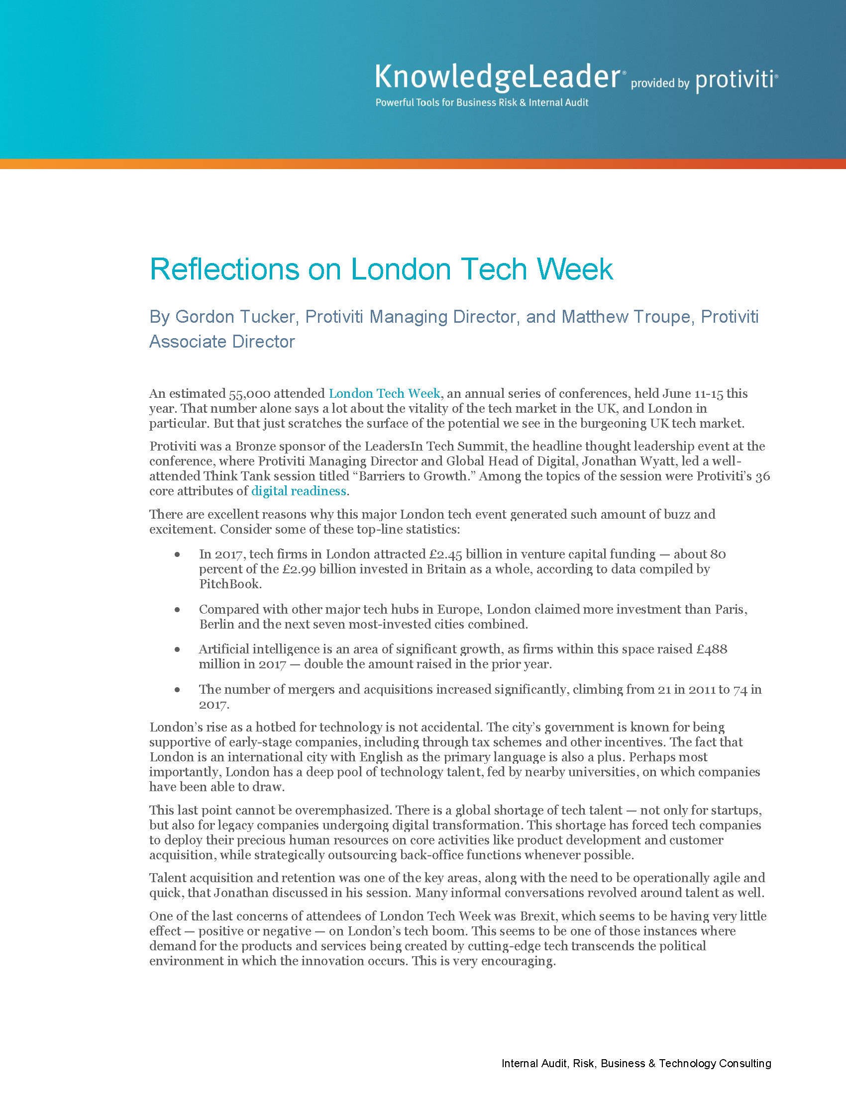 Screenshot of the first page of Reflections on London Tech Week