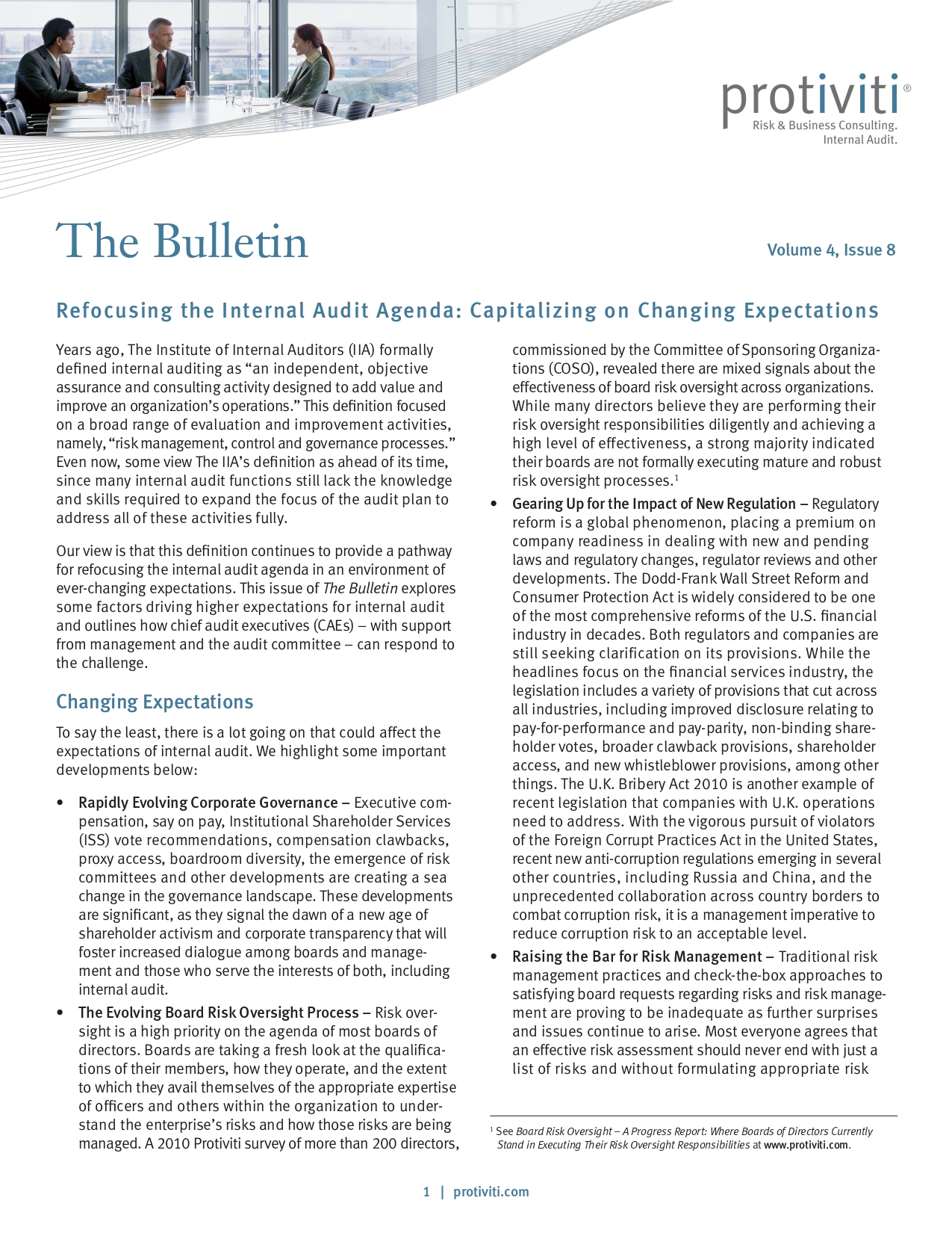 Screenshot of the first page of Refocusing the Internal Audit Agenda - Capitalizing on Changing Expectations