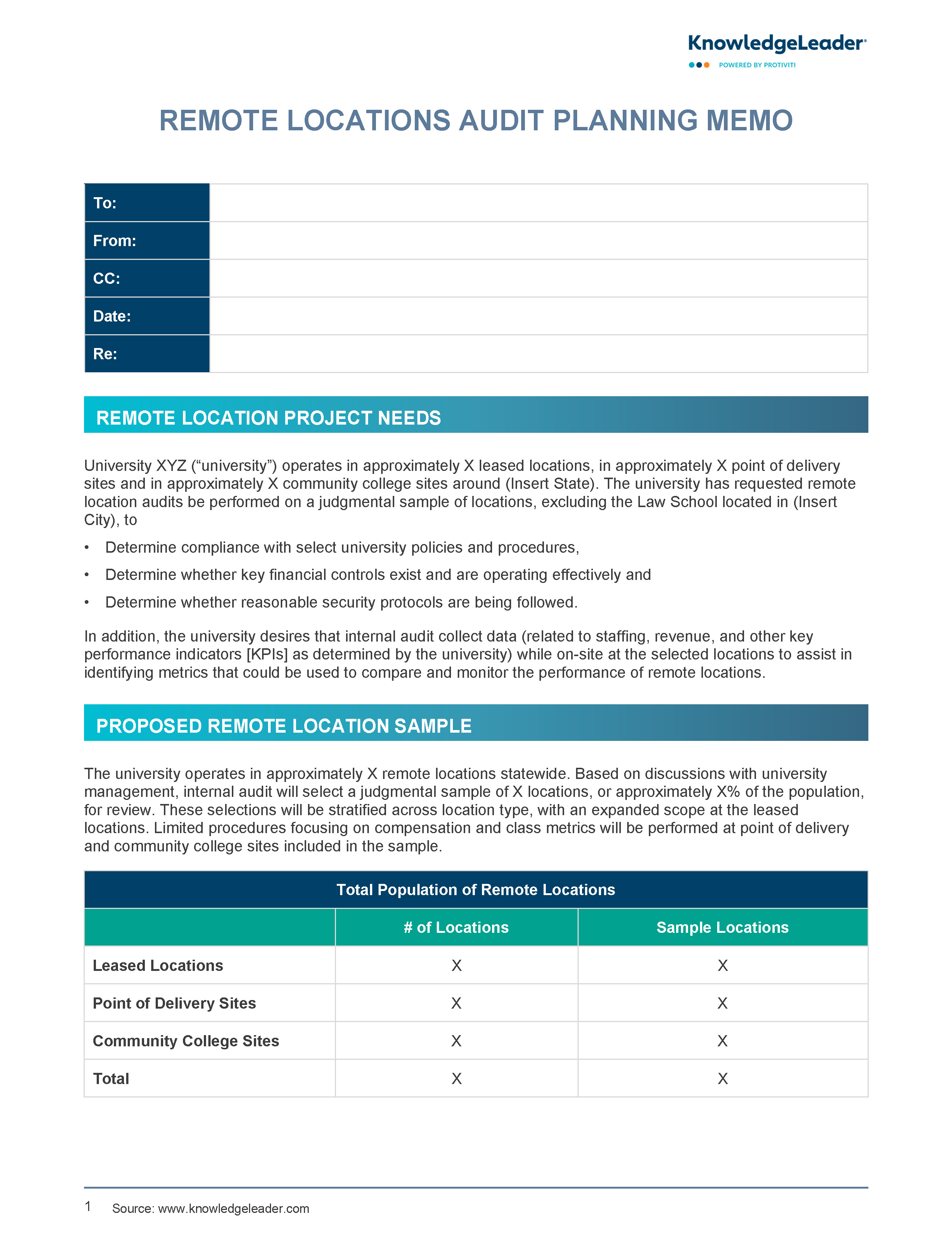 screenshot of the first page of Remote Locations Audit Planning Memo