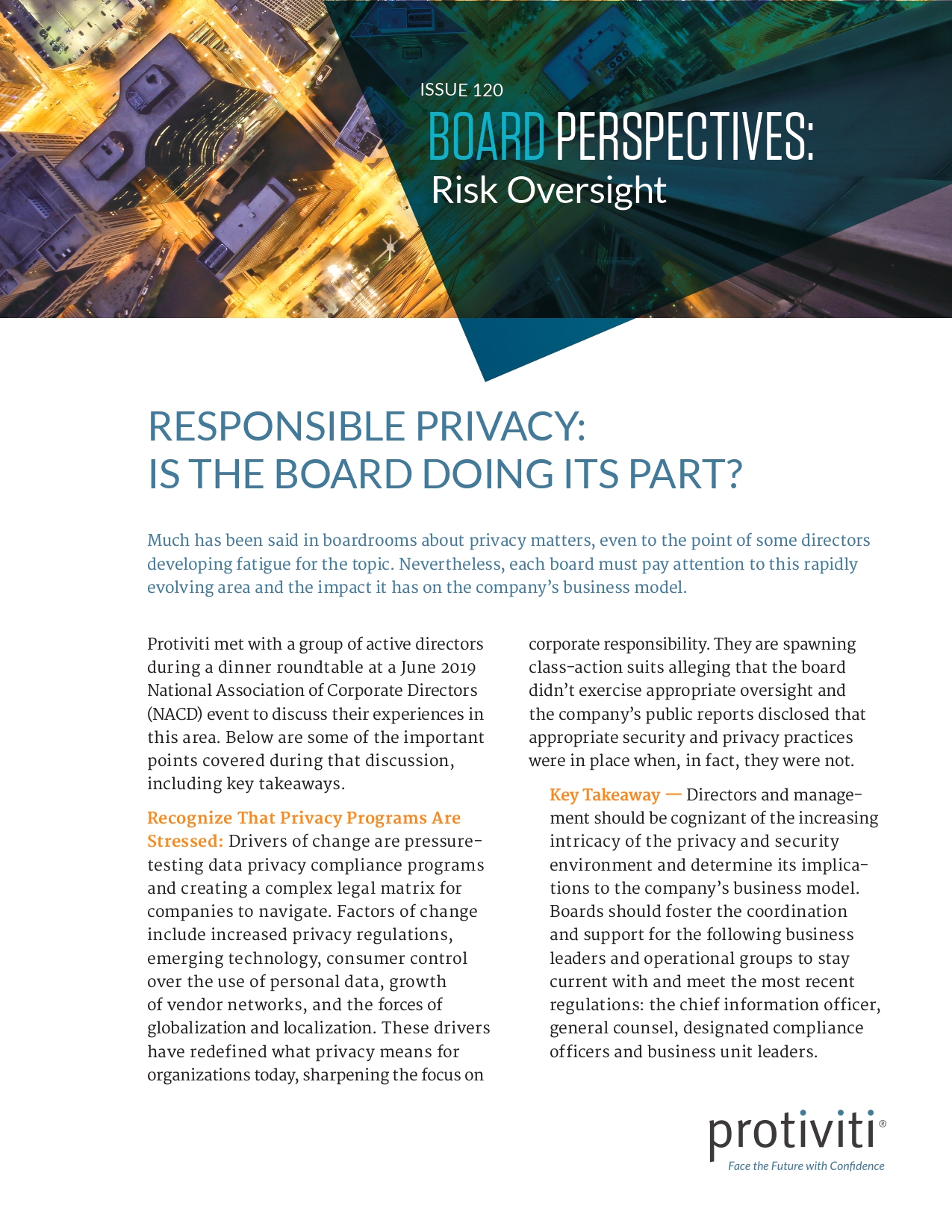 Screenshot of the first page of Responsible Privacy Is the Board Doing Its Part