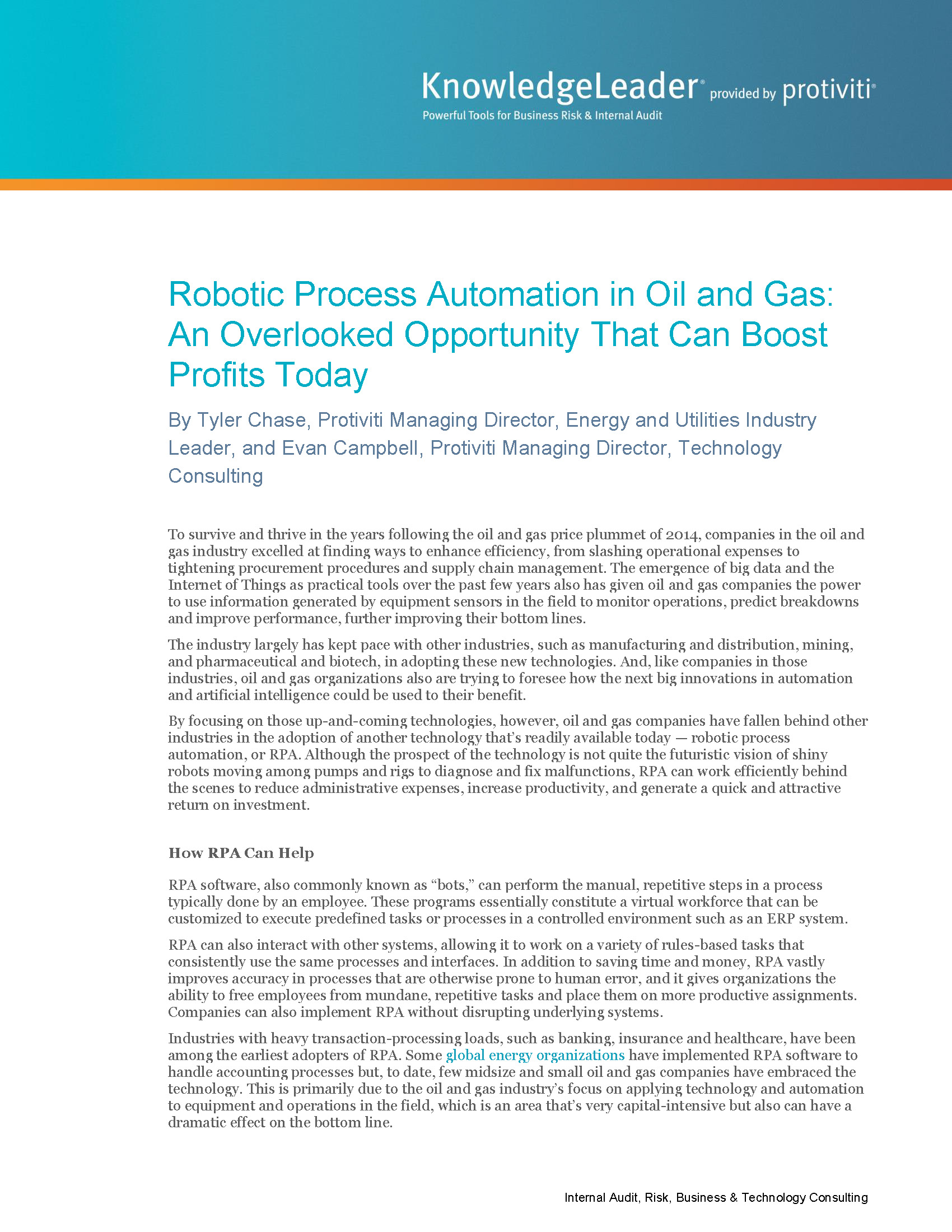 Screenshot of the first page of Robotic Process Automation in Oil and Gas An Overlooked Opportunity That Can Boost Profits Today