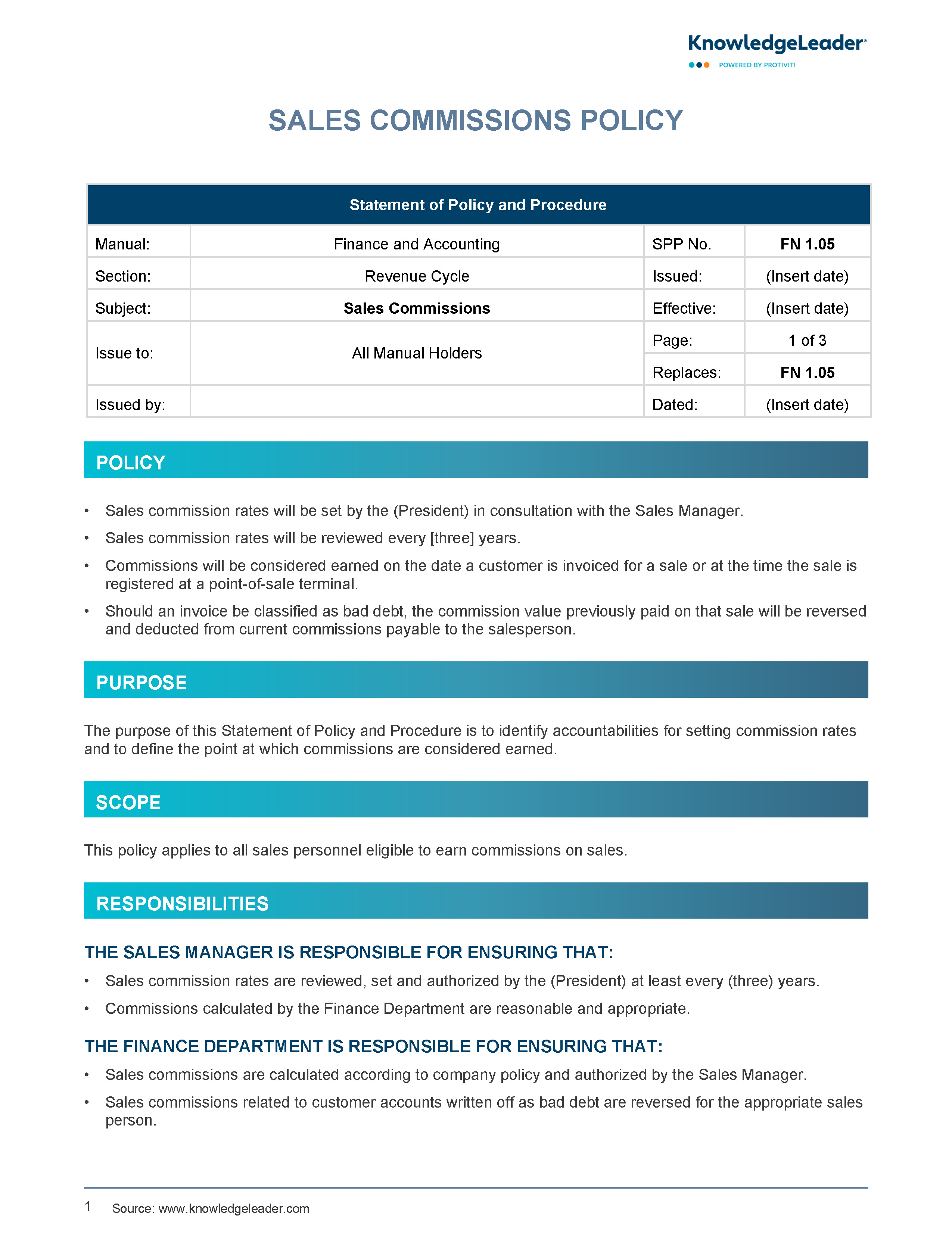 Screenshot of the first page of Sales Commissions