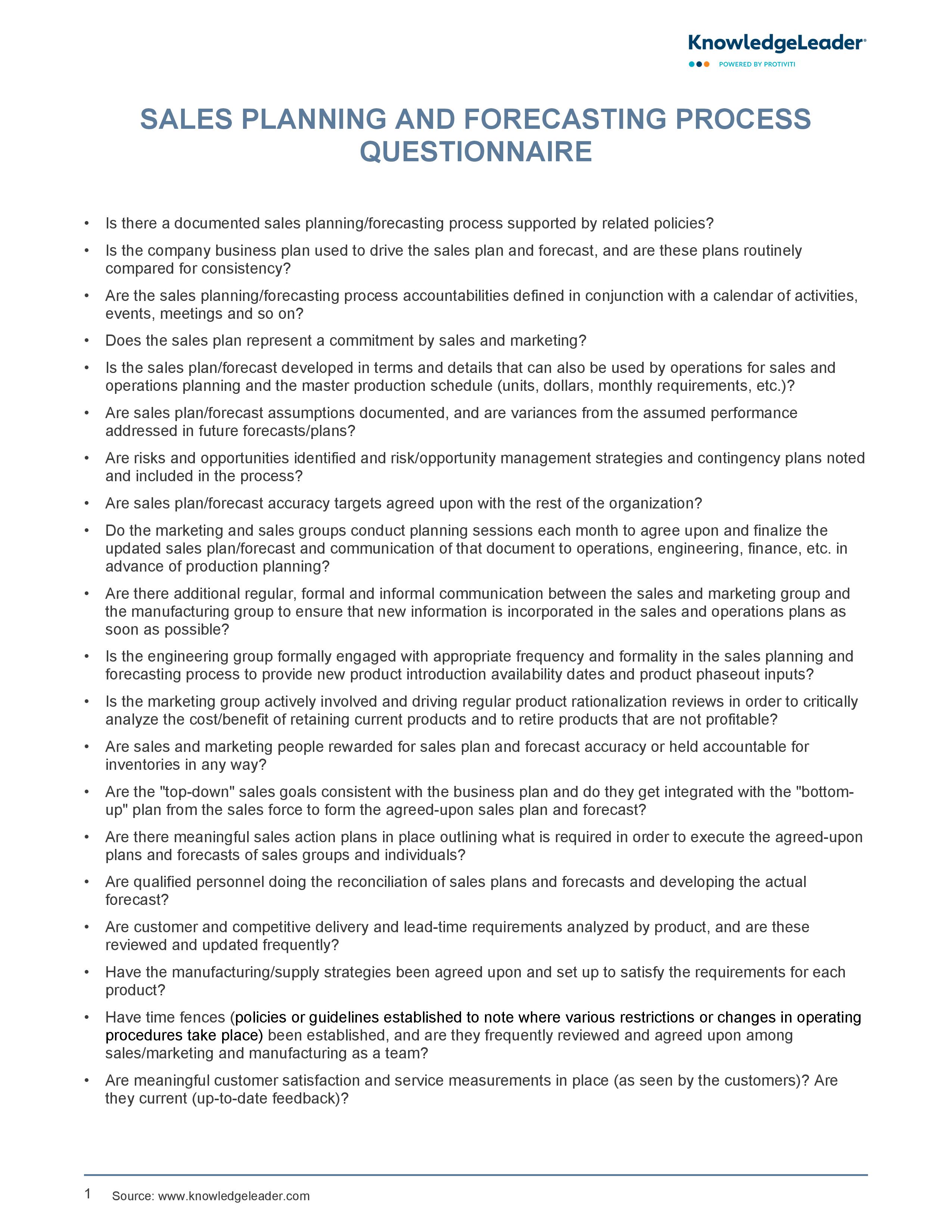 Screenshot of the first page of Sales Planning and Forecasting Process Questionnaire-page-001