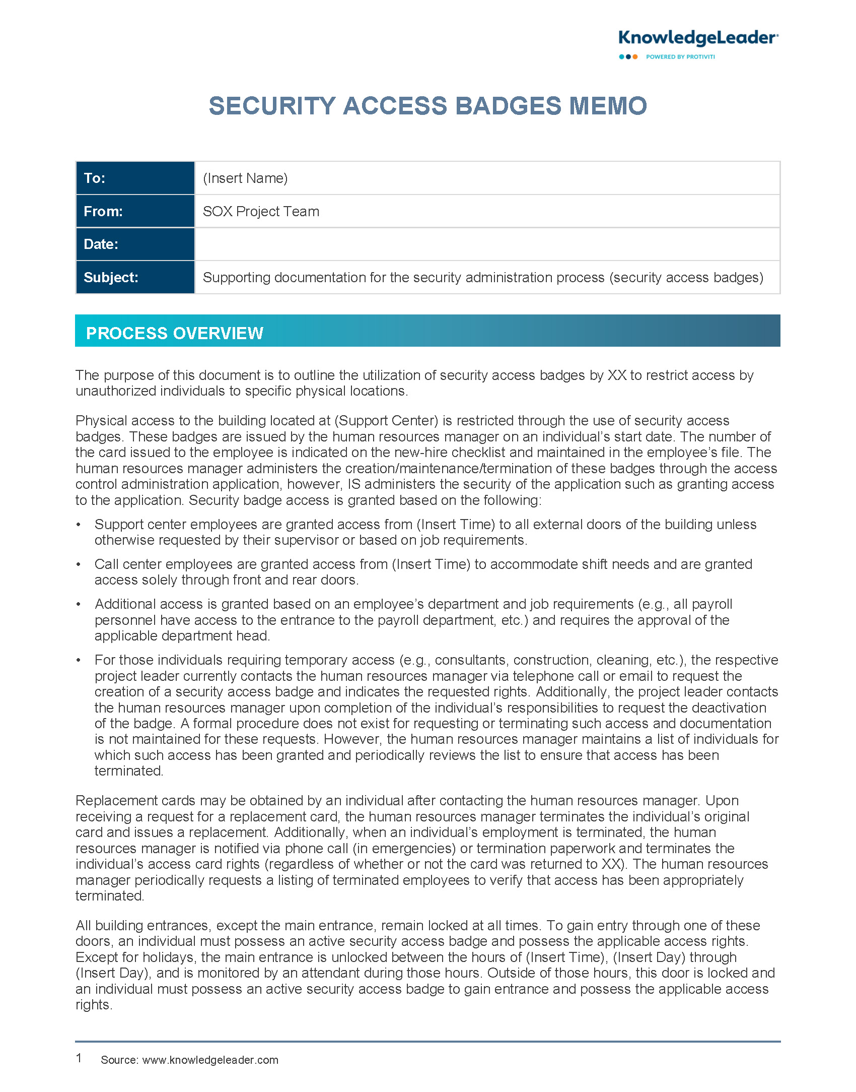 Screenshot of the first page of Security Access Badges Memo