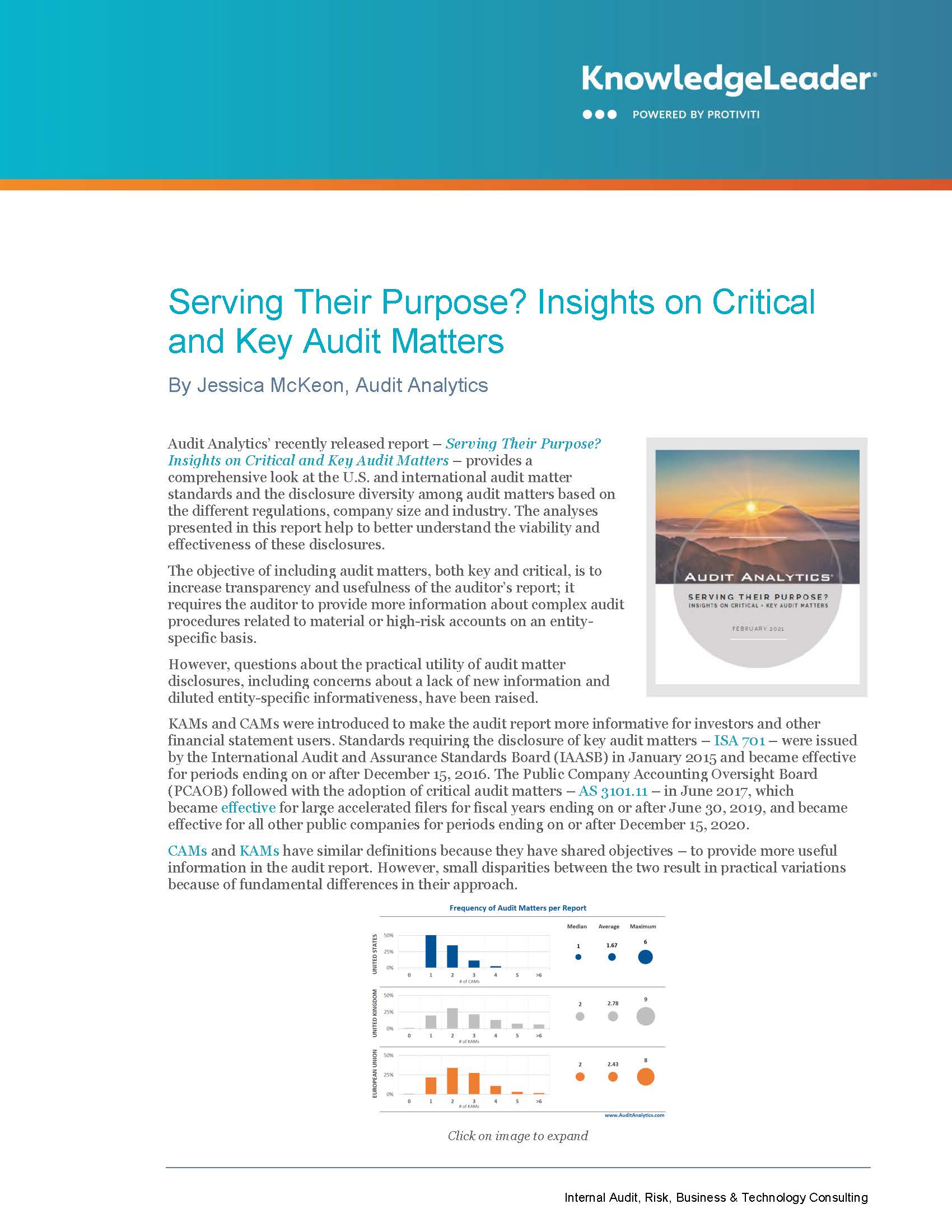 Screenshot of the first page of Serving Their Purpose Insights on Critical + Key Audit Matters
