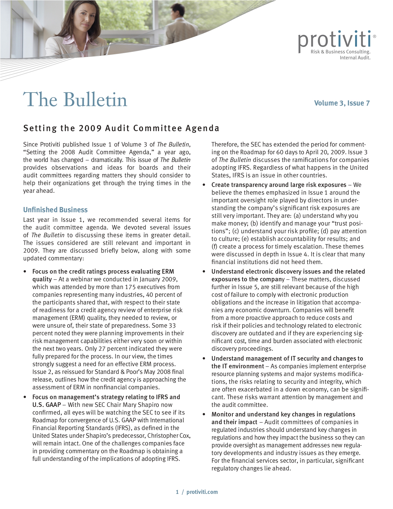 Screenshot of the first page of Setting the 2009 Audit Committee Agenda