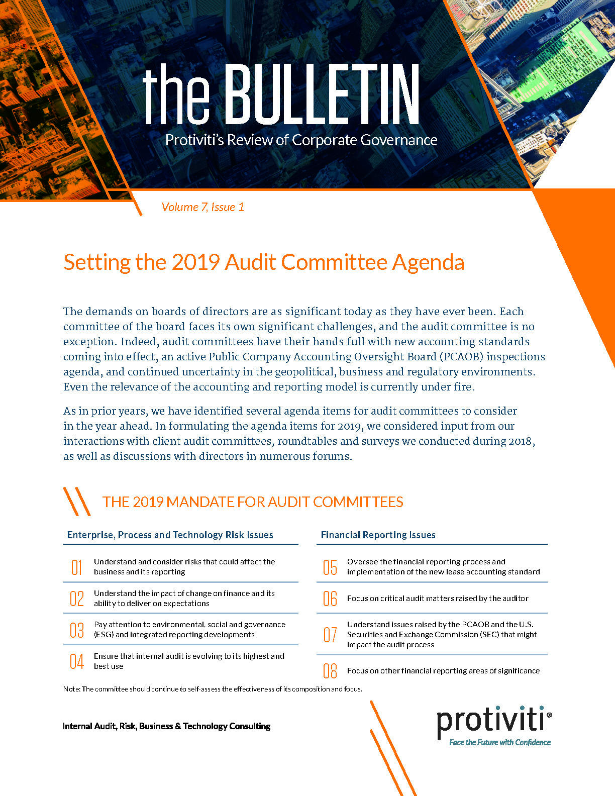 Screenshot of the first page of Setting the 2019 Audit Committee Agenda