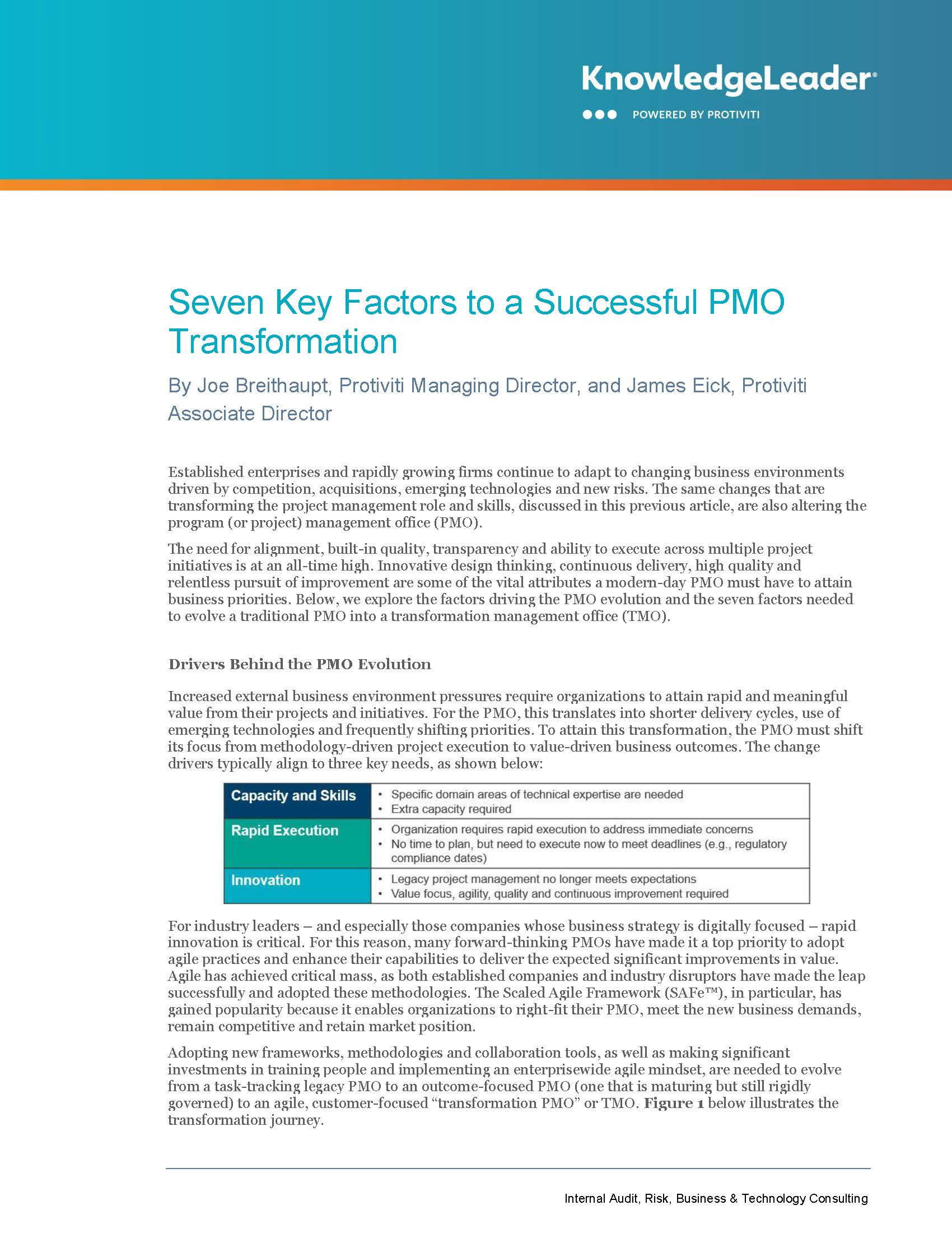 Screenshot of the first page of Seven Key Factors to a Successful PMO Transformation