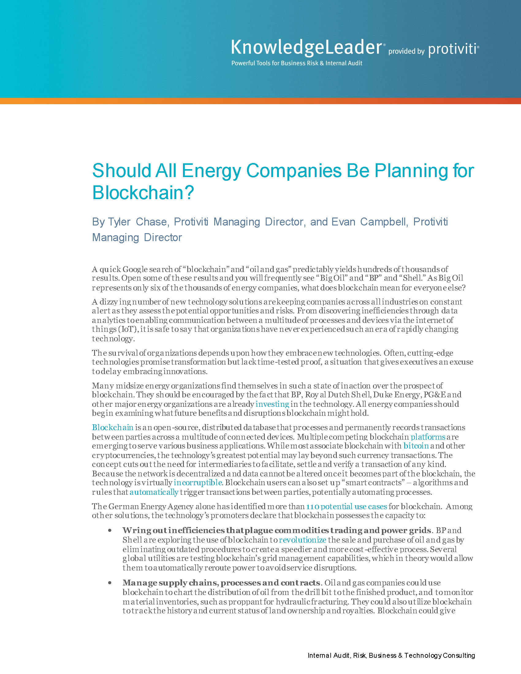 Screenshot of the first page of Should All Energy Companies Be Planning for Blockchain