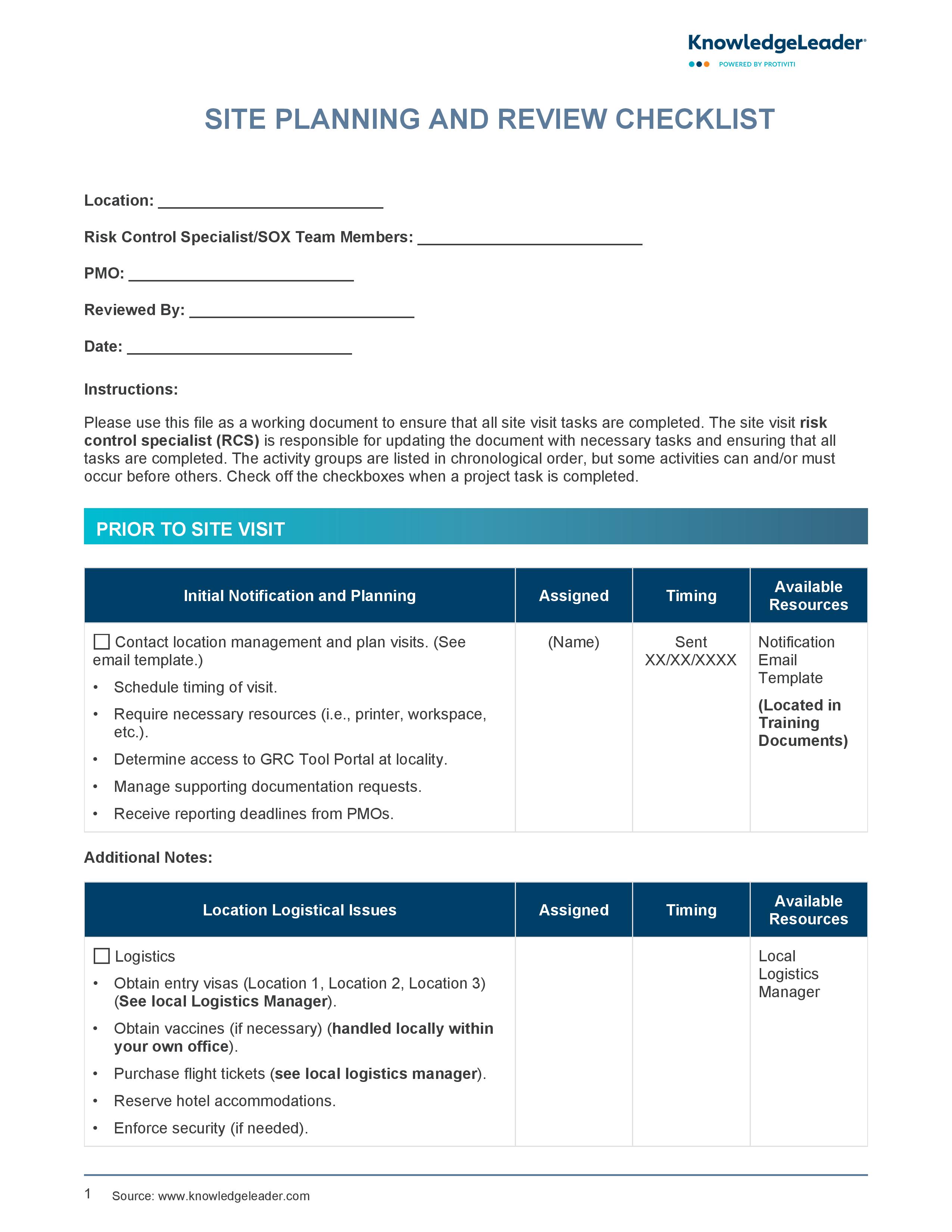 Screenshot of the first page of Site Planning and Review Checklist-page-001