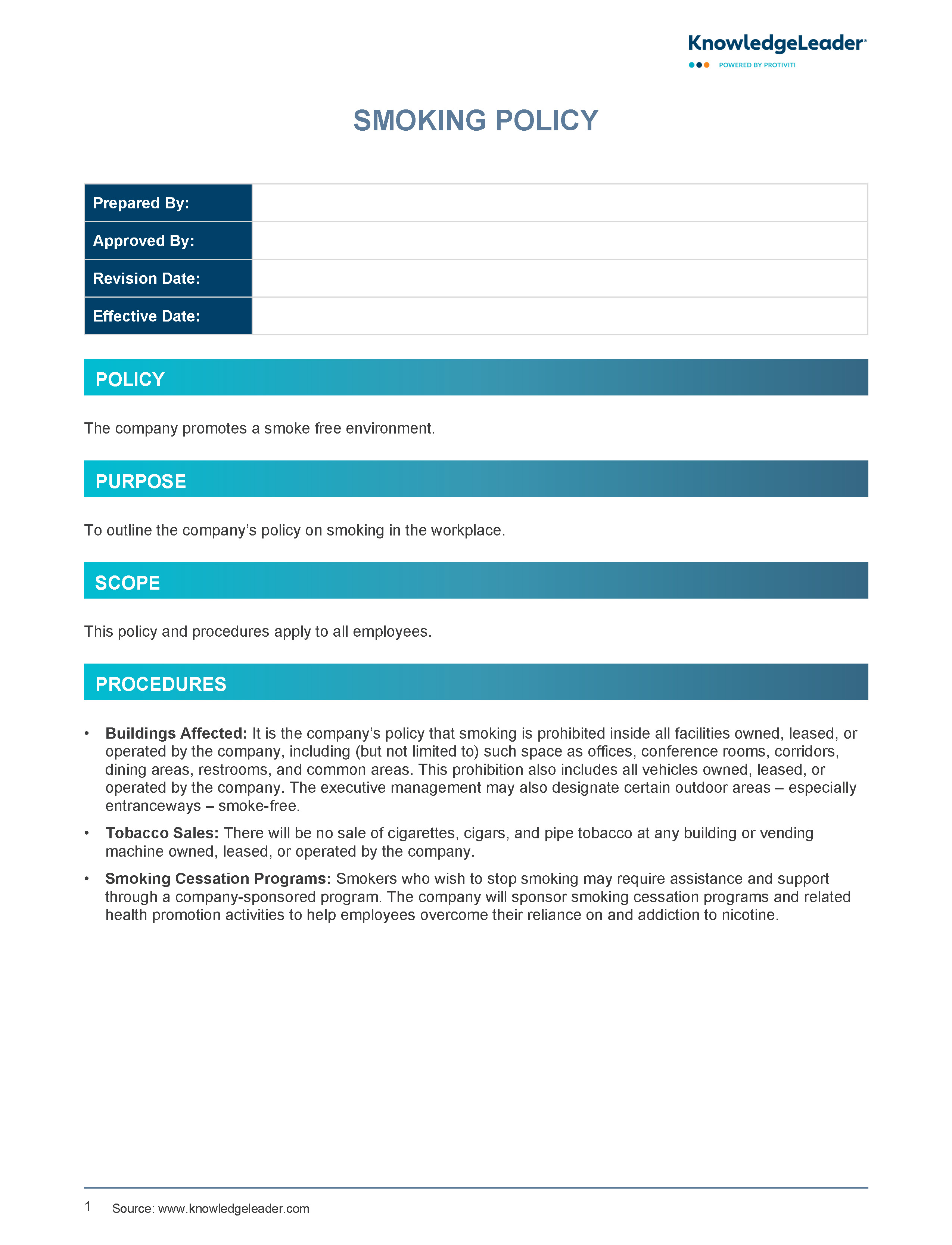 Screenshot of the first page of Smoking Policy