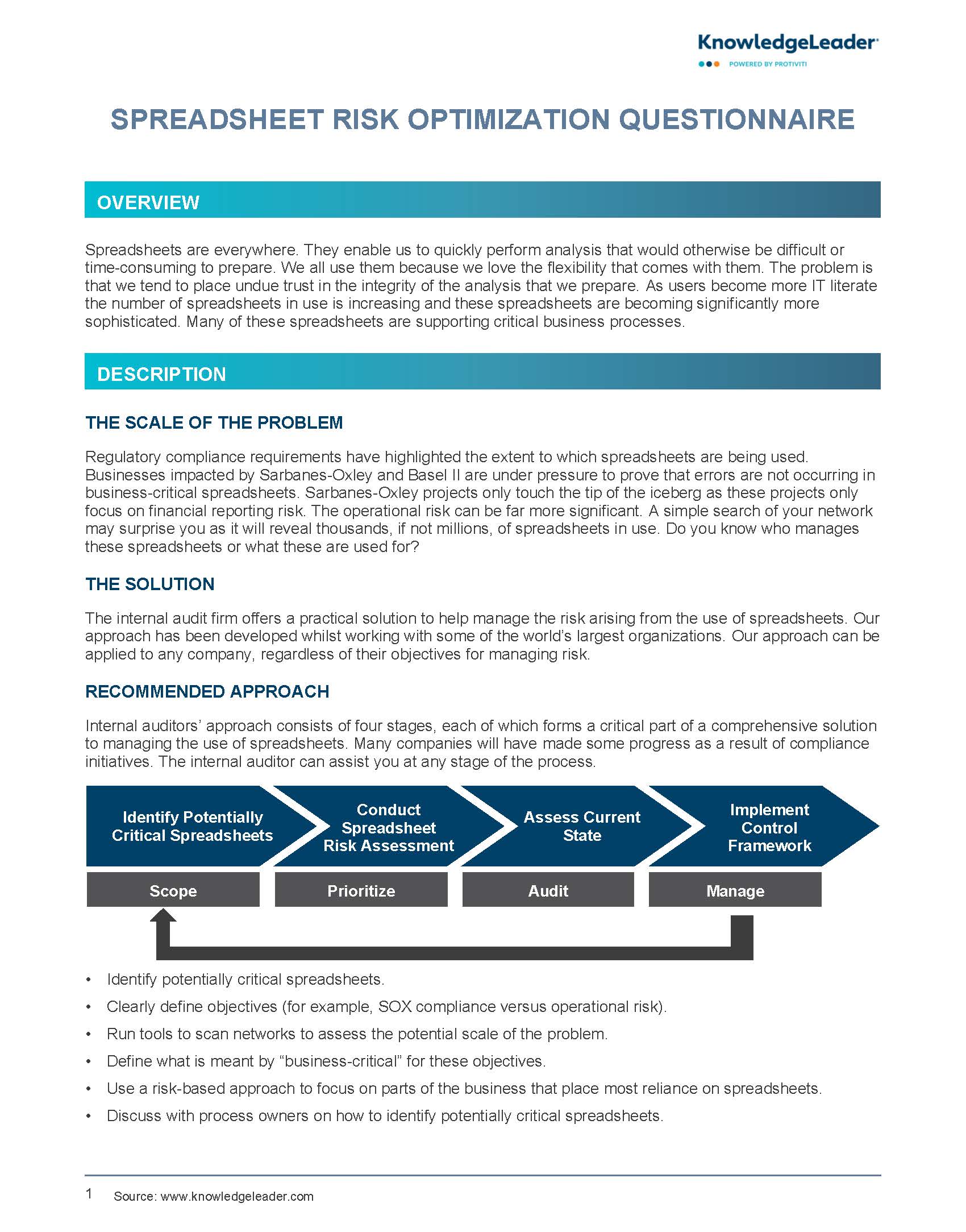 Screenshot of the first page of Spreadsheet Risk Optimization Questionnaire