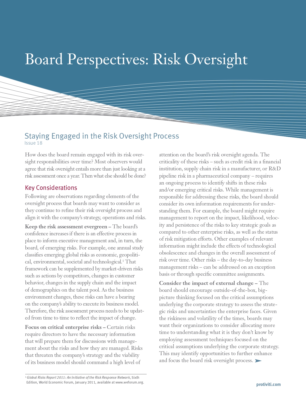 Screenshot of the first page of Staying Engaged in the Risk Oversight Process