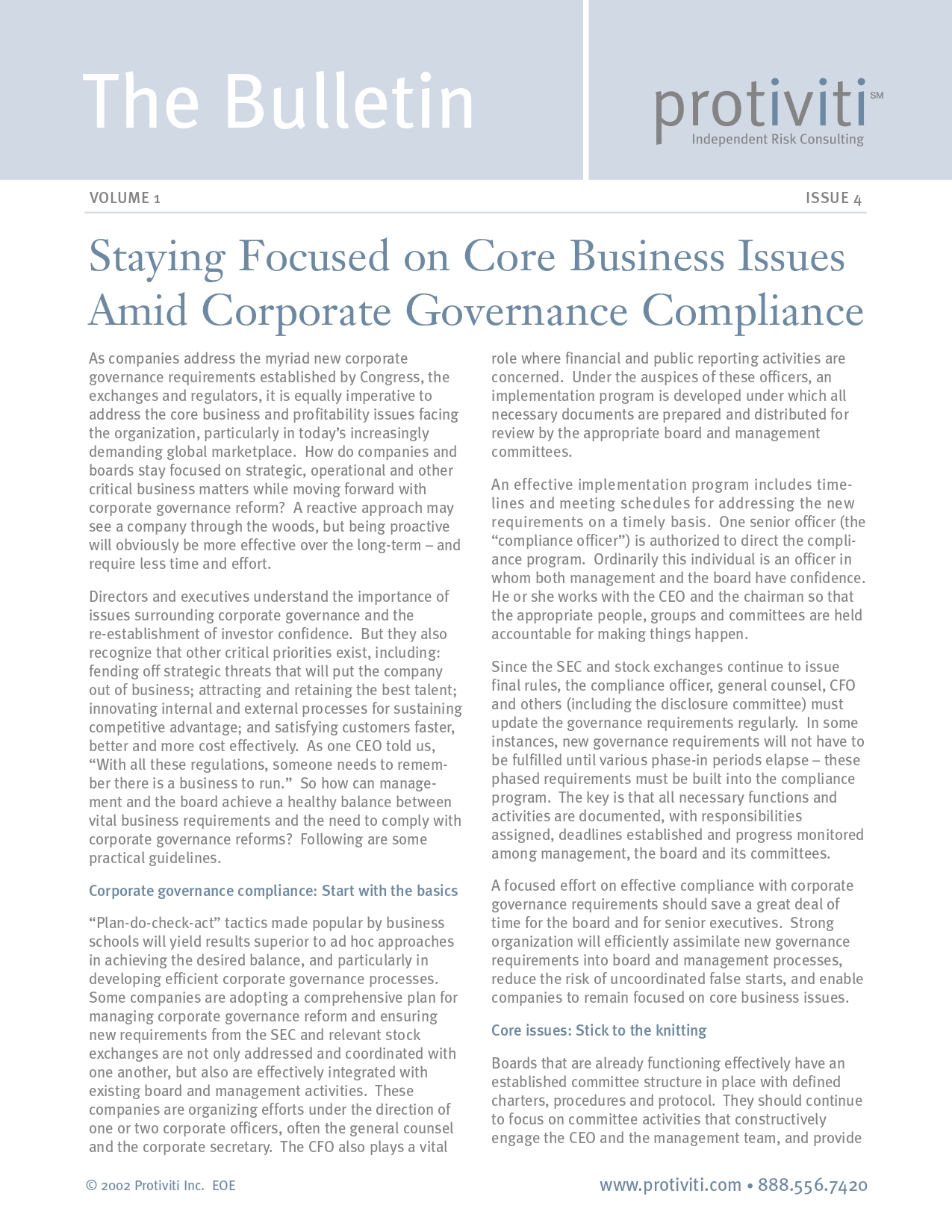 Screenshot of the first page of Staying Focused on Core Business Issues