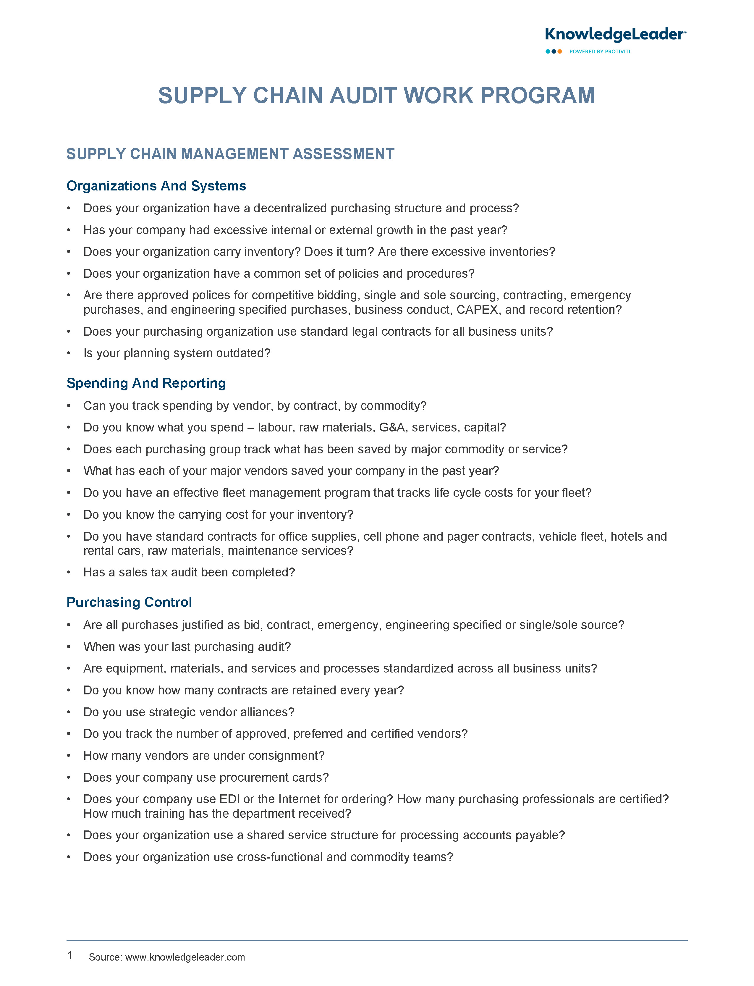 Screenshot of the first page of Supply Chain Audit Program