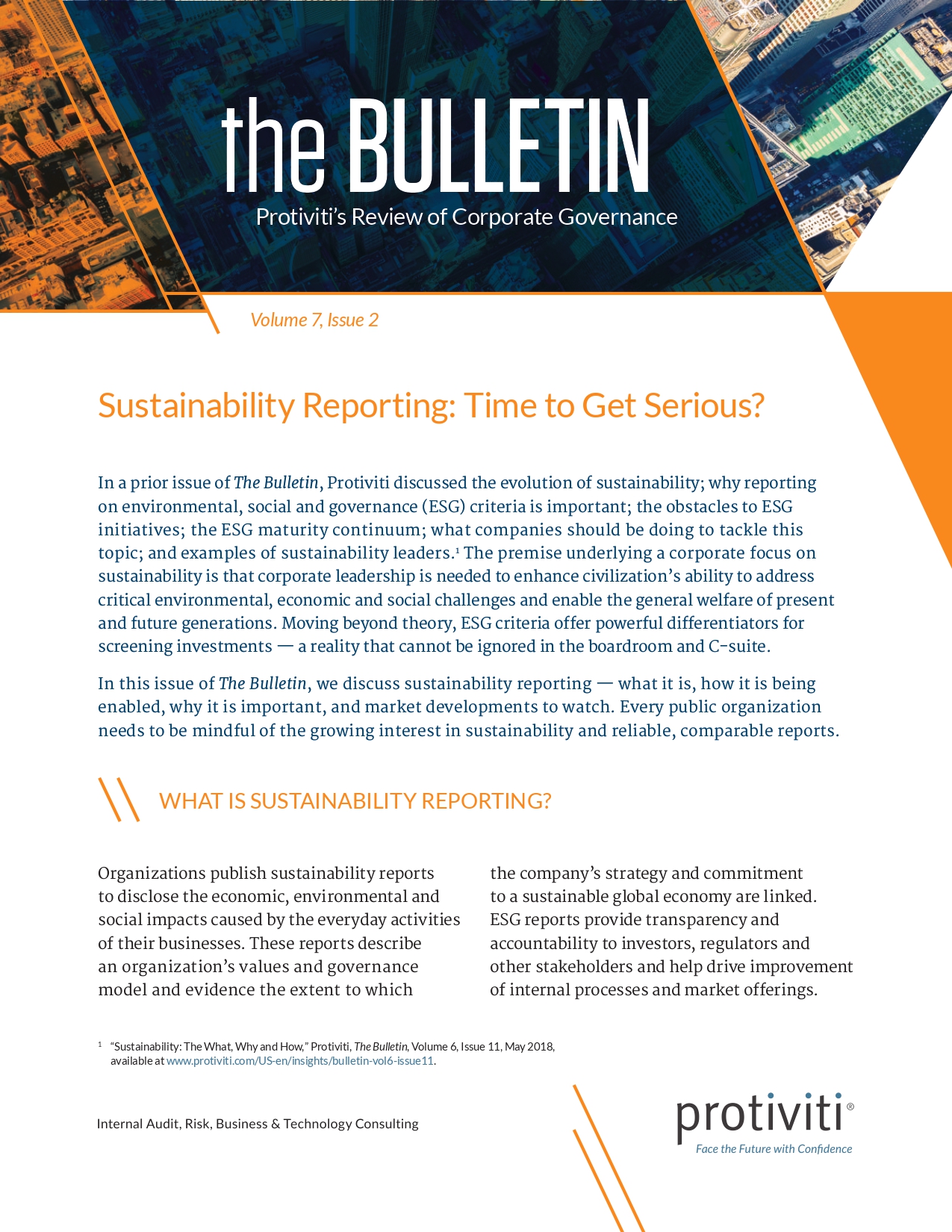 Screenshot of the first page of Sustainability Reporting - Time to Get Serious