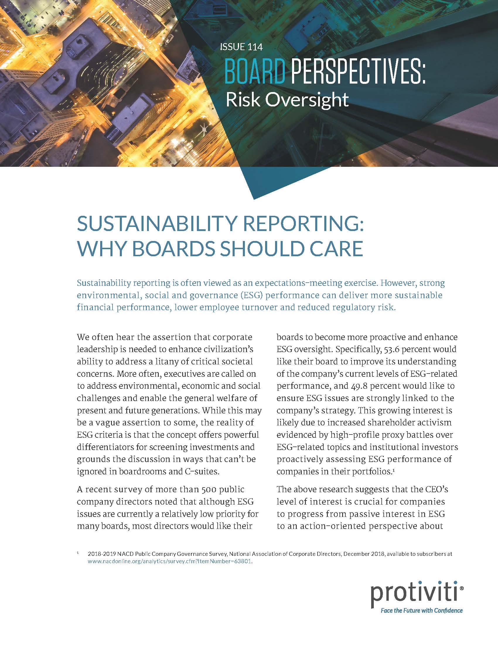 Screenshot of the first page of Sustainability Reporting Why Boards Should Care