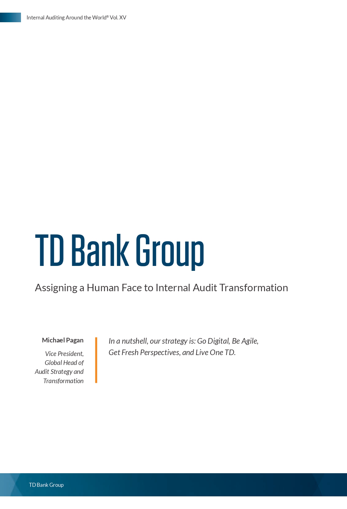 Screenshot of the first page of TD Bank Group: Assigning a Human Face to Internal Audit Transformation