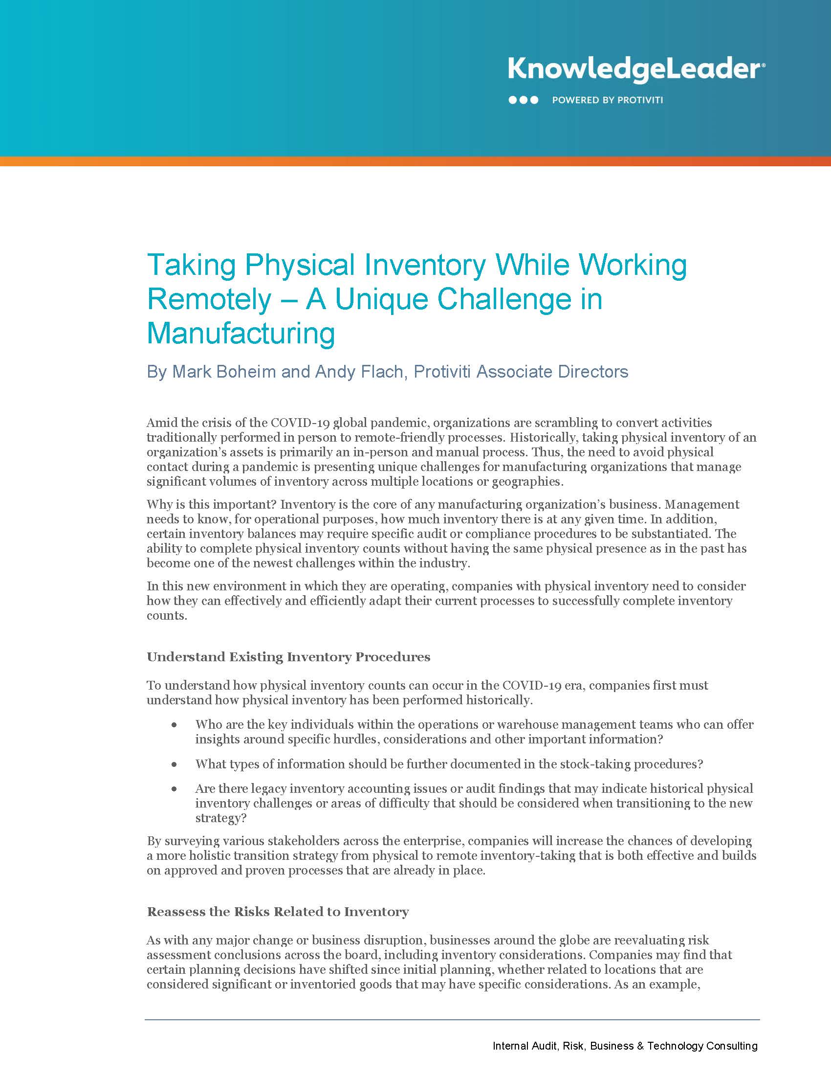 Screenshot of first page of Taking Physical Inventory While Working Remotely — A Unique Challenge in Manufacturing