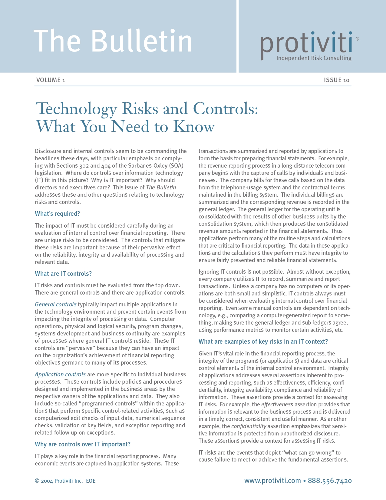 Screenshot of the first page of Technology Risks and Controls - What You Need to Know