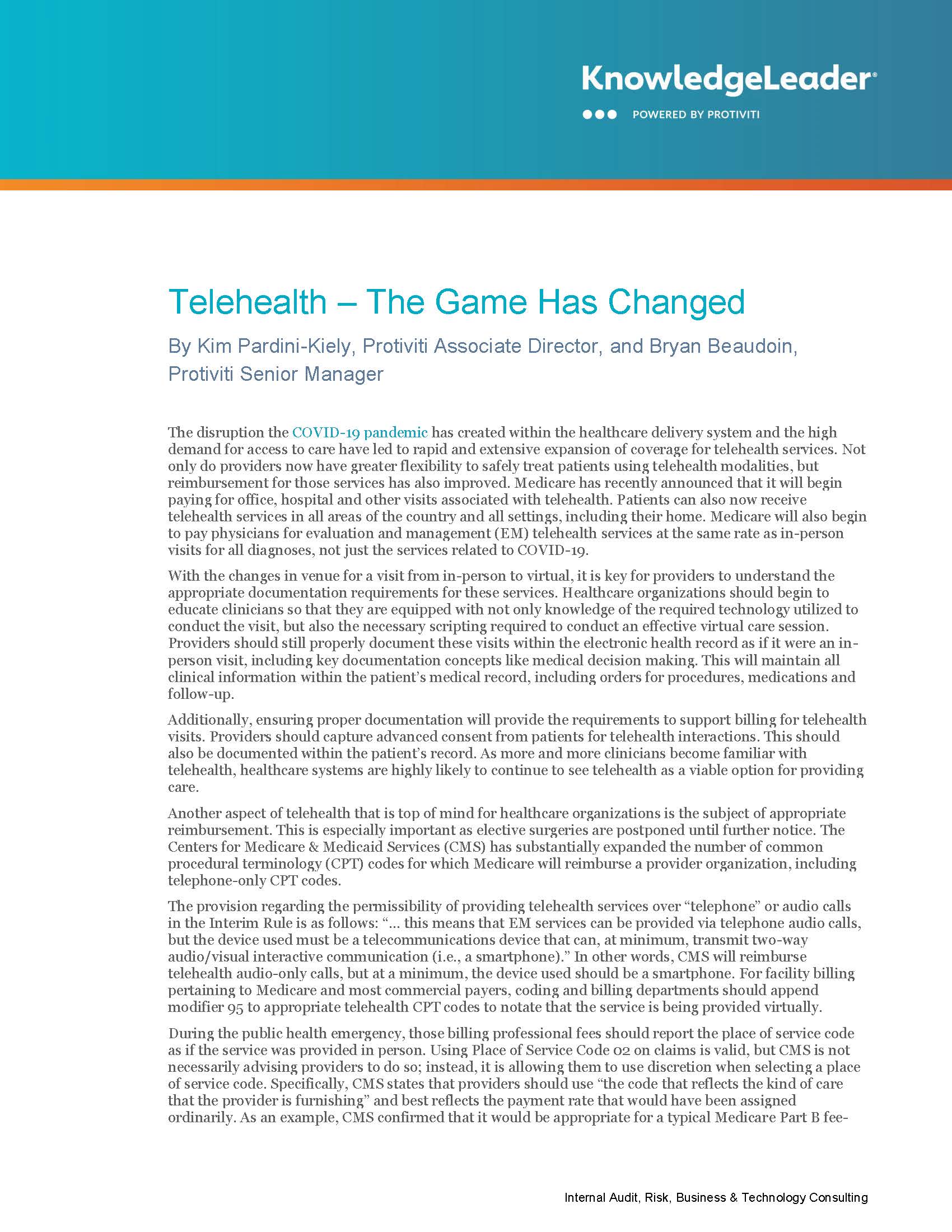 Screenshot of first page of Telehealth — The Game Has Changed
