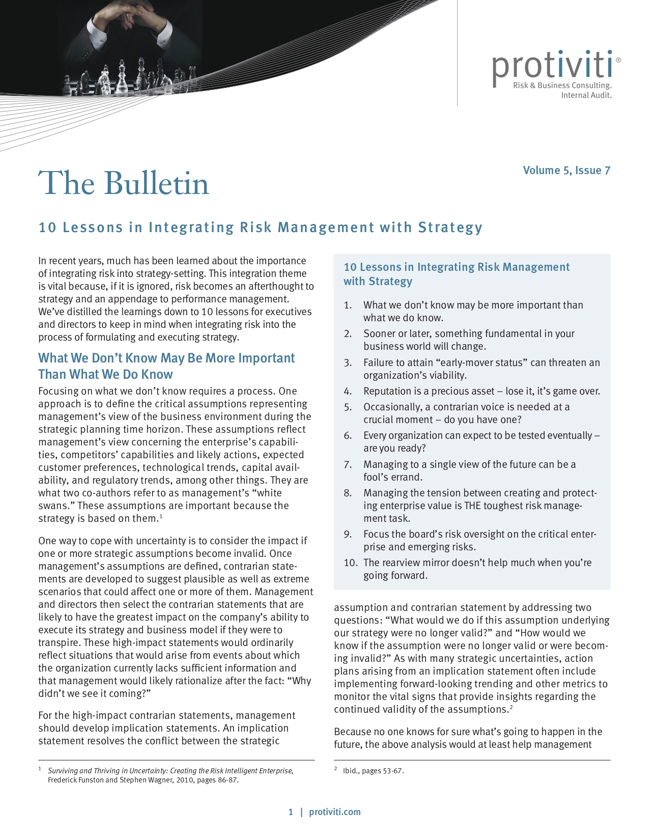Screenshot of the first page of Ten Lessons in Integrating Risk Management with Strategy