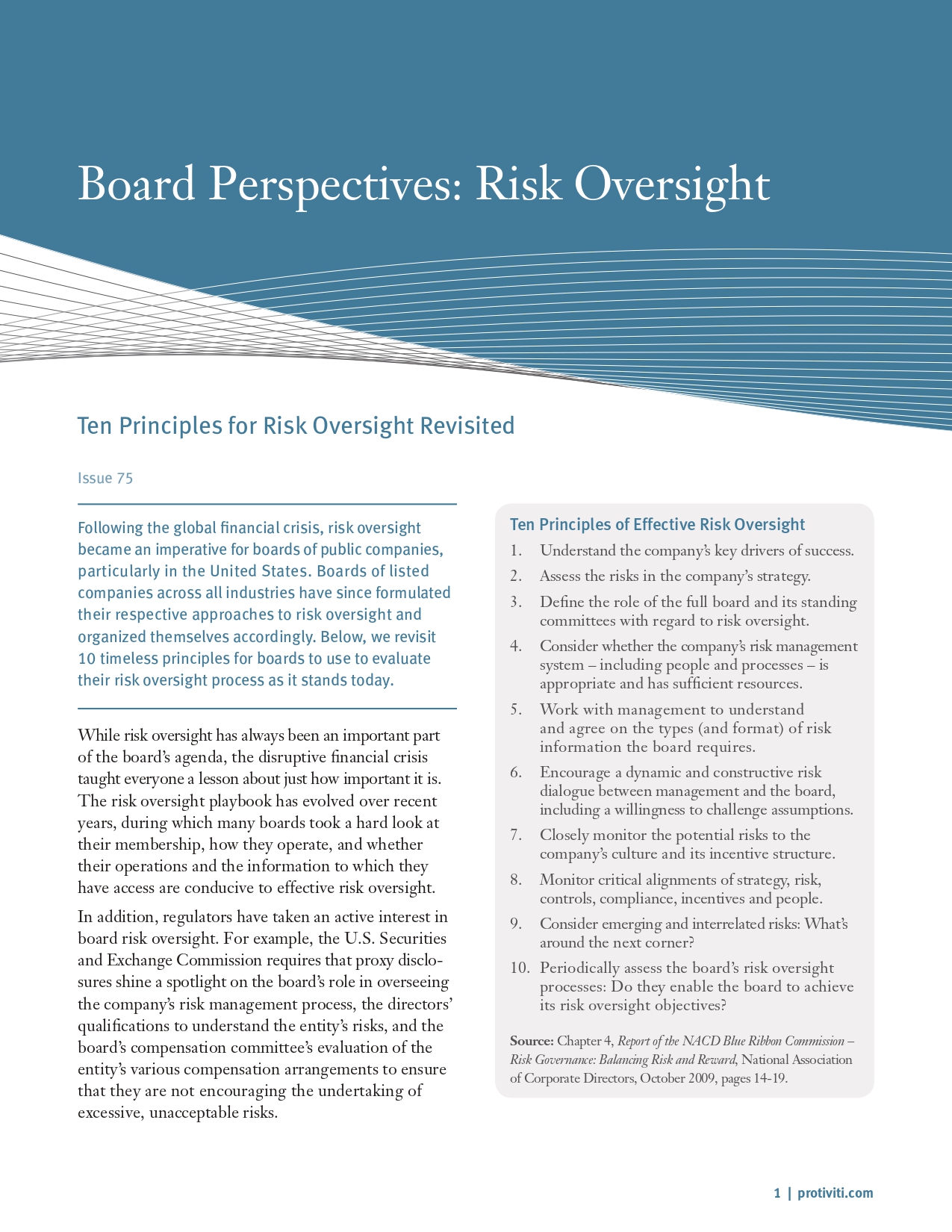 Screenshot of the first page of Ten Principles for Risk Oversight Revisited