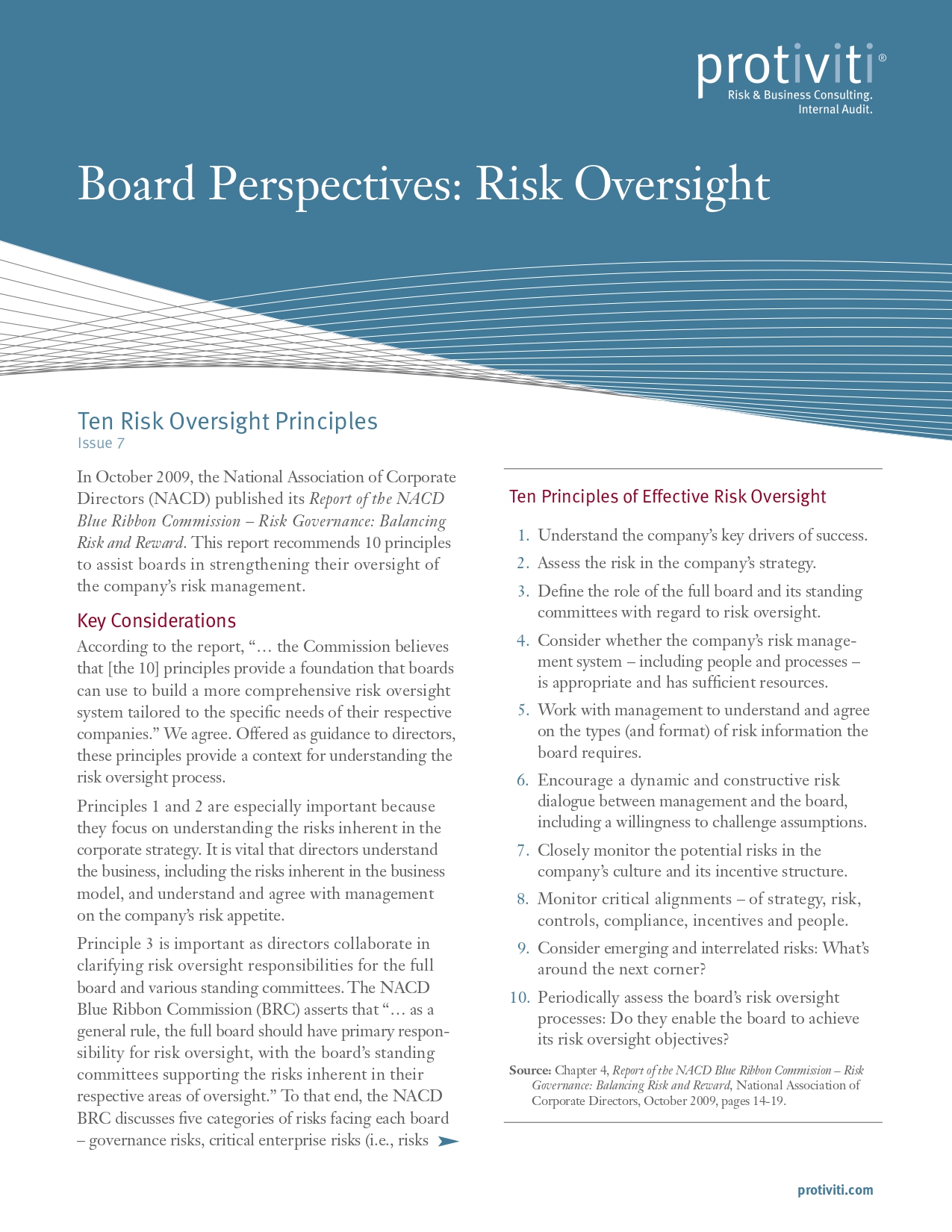 Screenshot of the first page of Ten Risk Oversight Principles