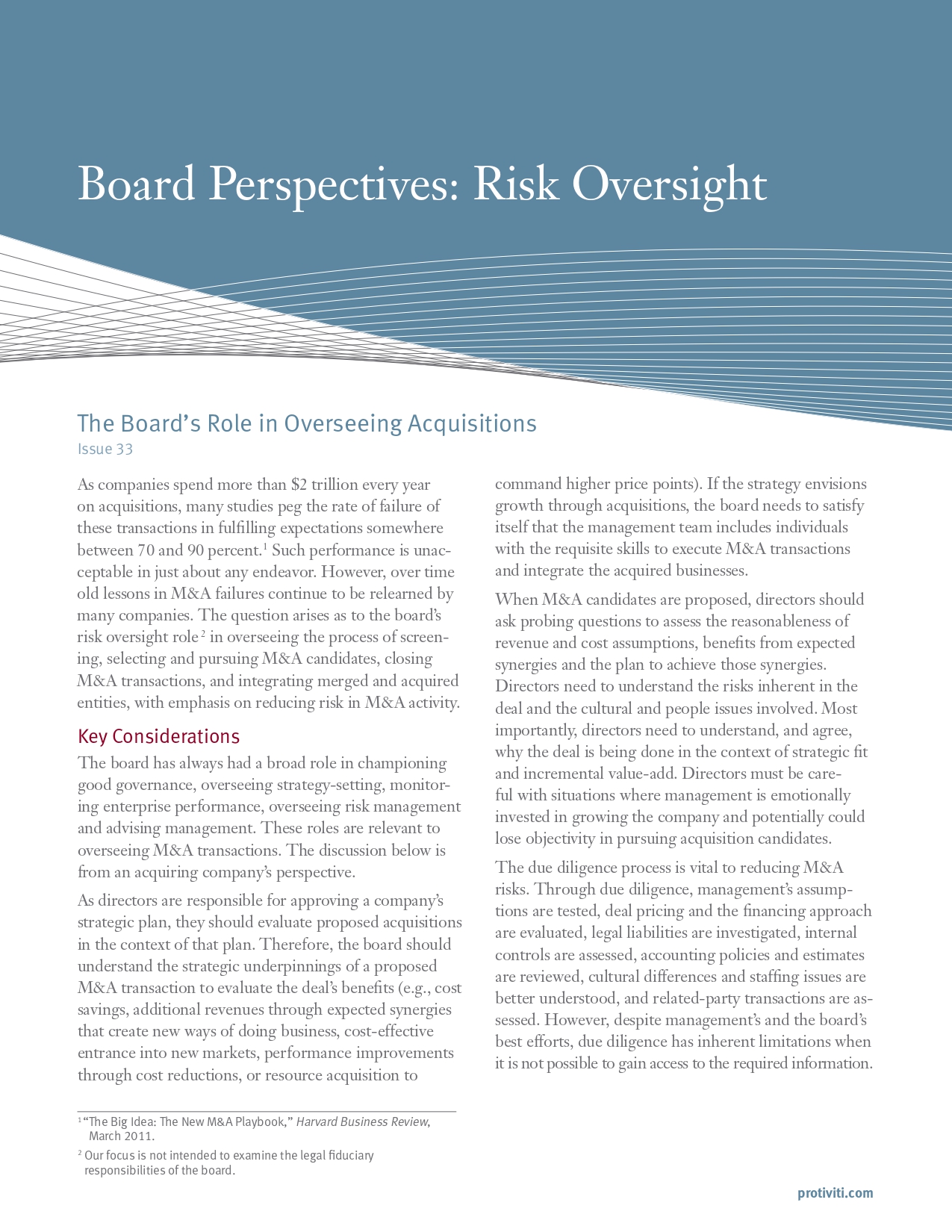 Screenshot of the first page of The Board’s Role in Overseeing Acquisitions