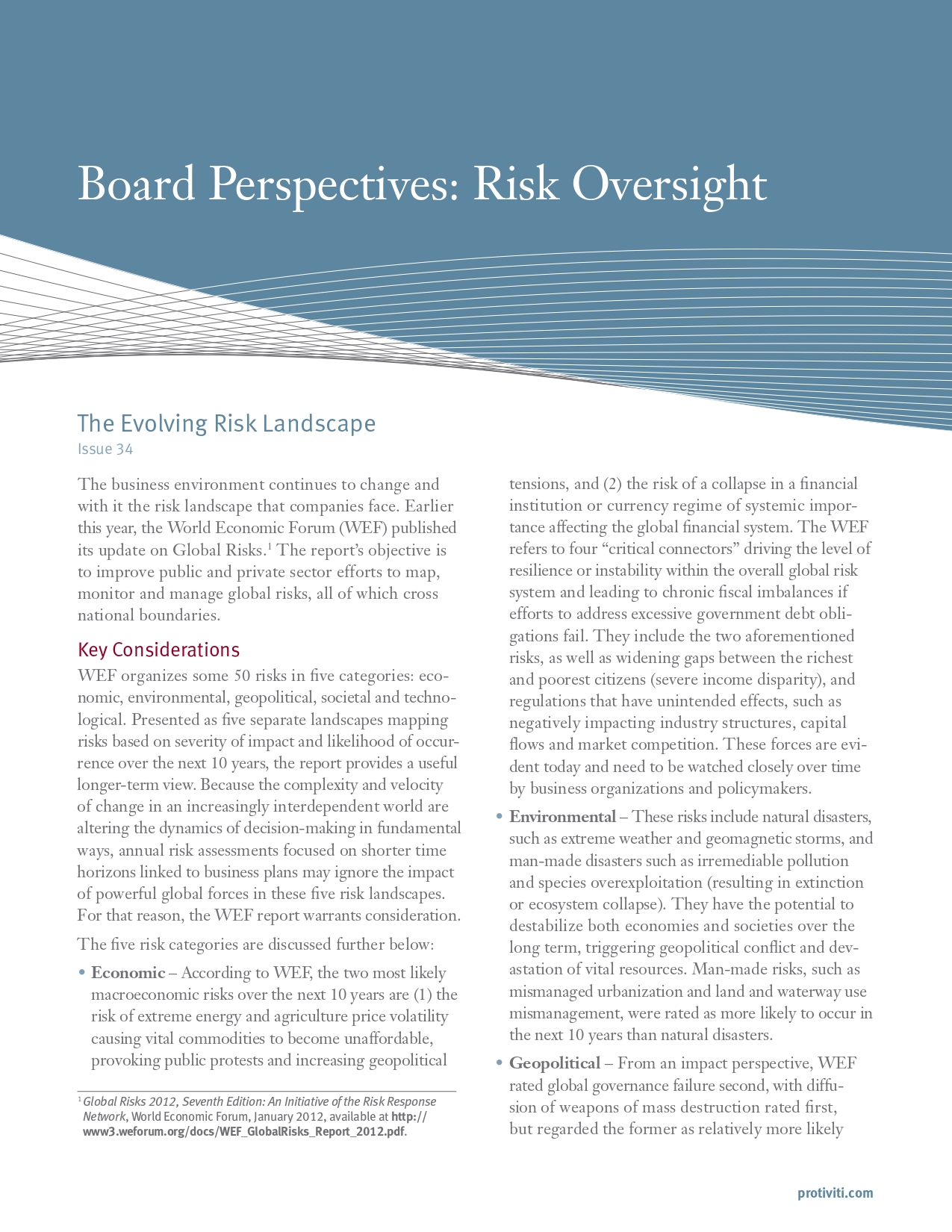 Screenshot of the first page of The Evolving Risk Landscape