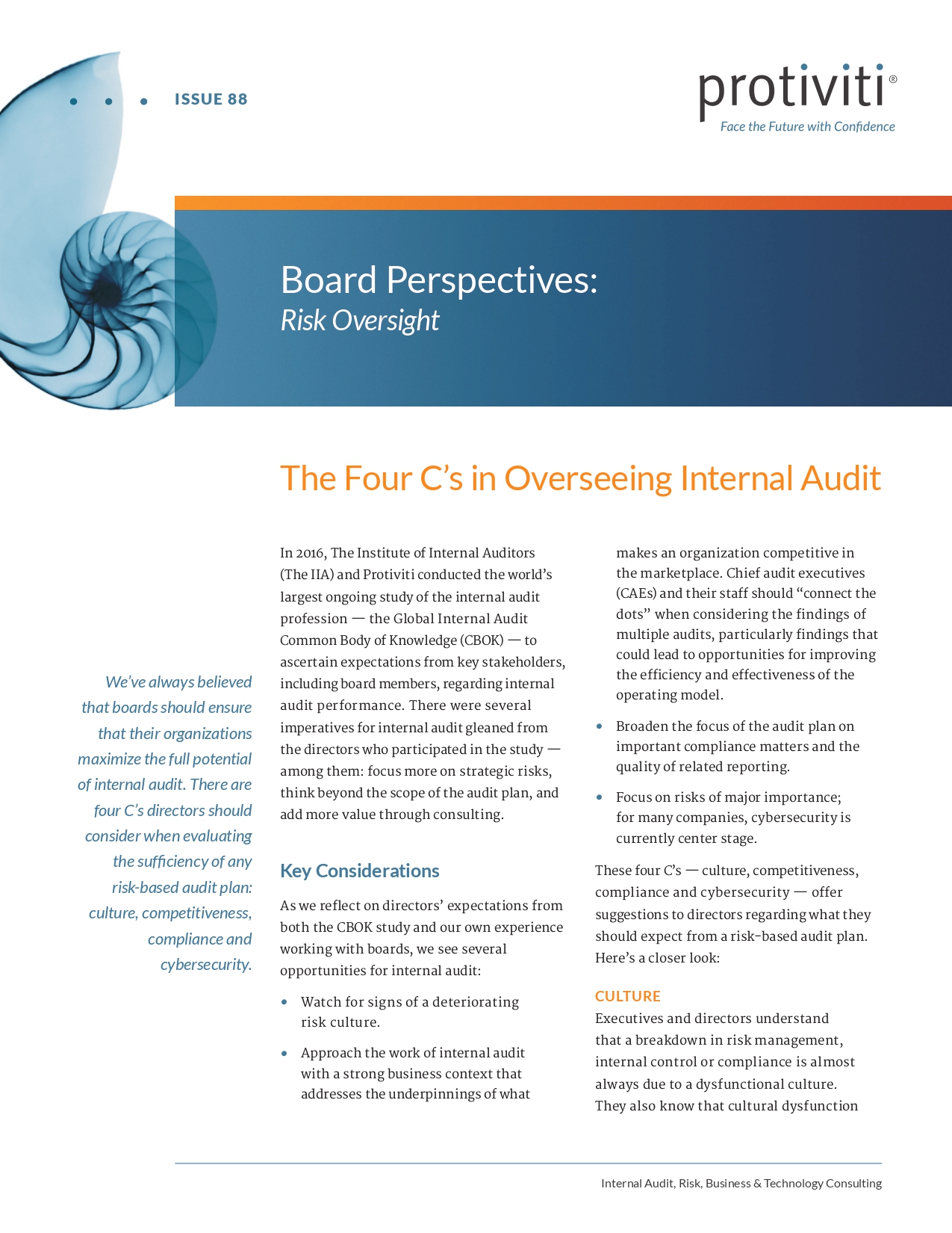 Screenshot of the first page of The Four C's in Overseeing Internal Audit