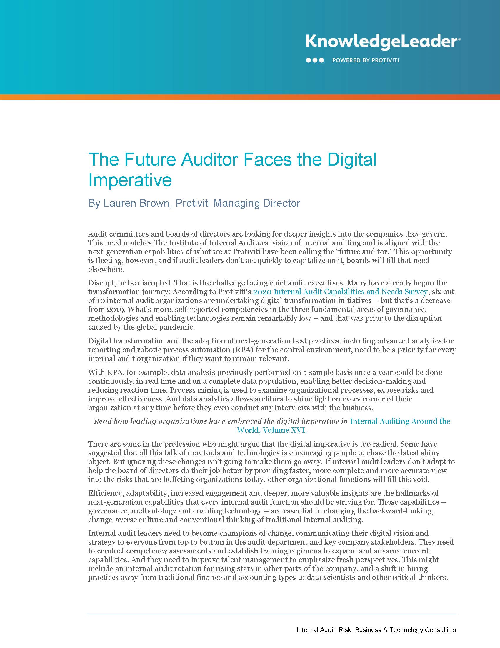 Screenshot of the first page of The Future Auditor Faces the Digital Imperative