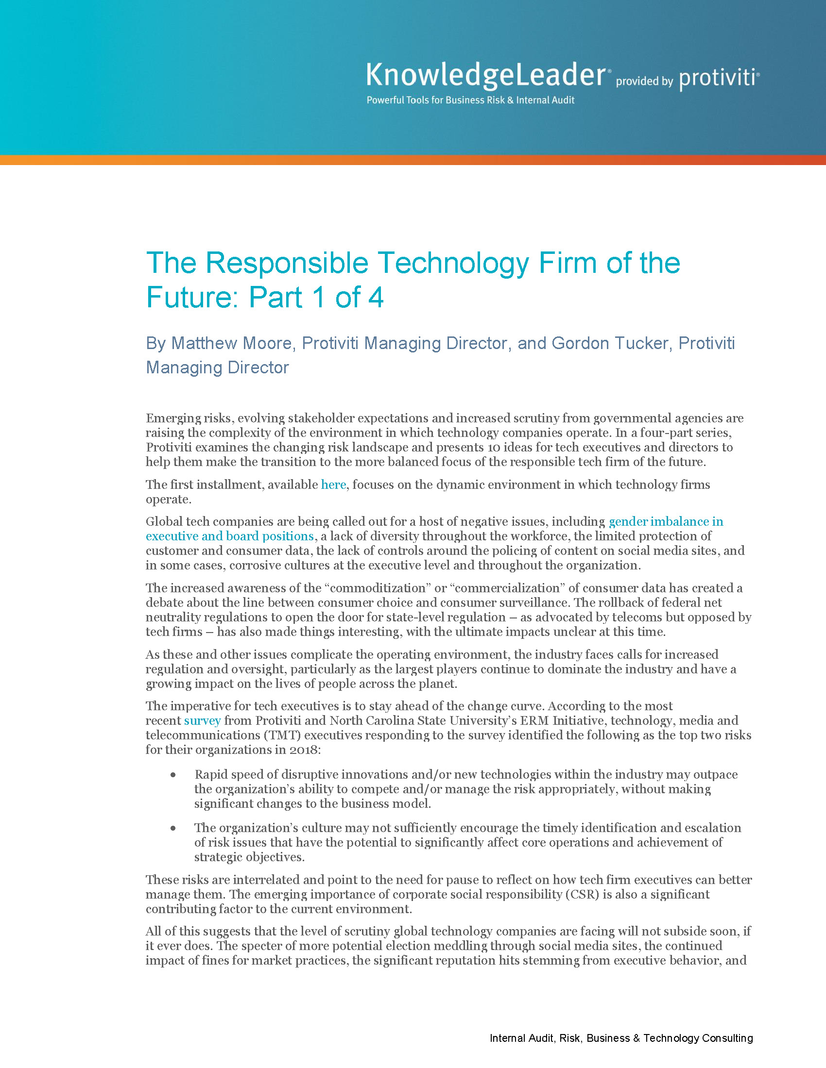 Screenshot of the first page of The Responsible Technology Firm of the Future Part 1 of 4