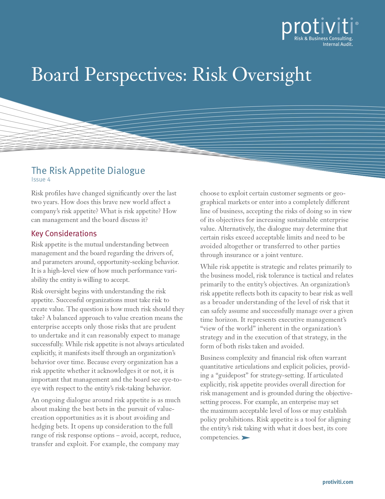 Screenshot of the first page of The Risk Appetite Dialogue