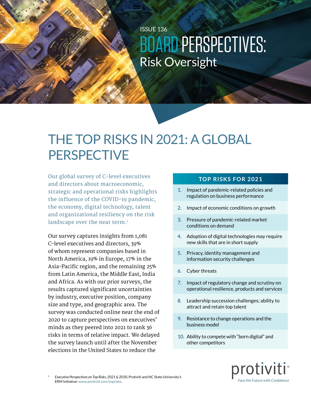 Screenshot of the first page of The Top Risks in 2021 A Global Perspective