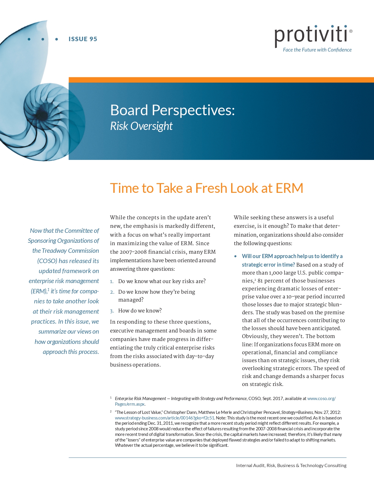 Screenshot of the first page of Time to Take a Fresh Look at ERM