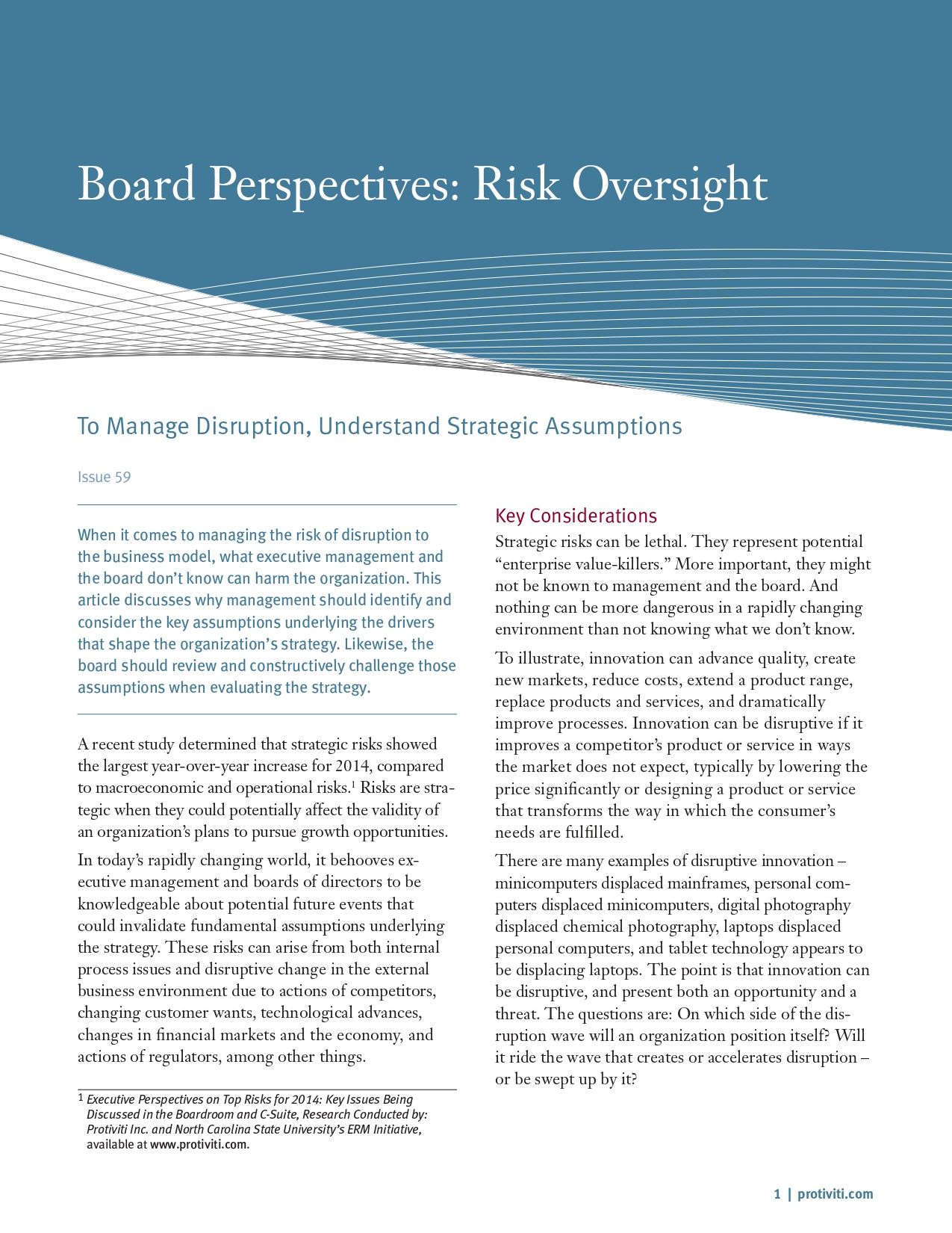 Screenshot of the first page of To Manage Disruption, Understand Strategic Assumptions