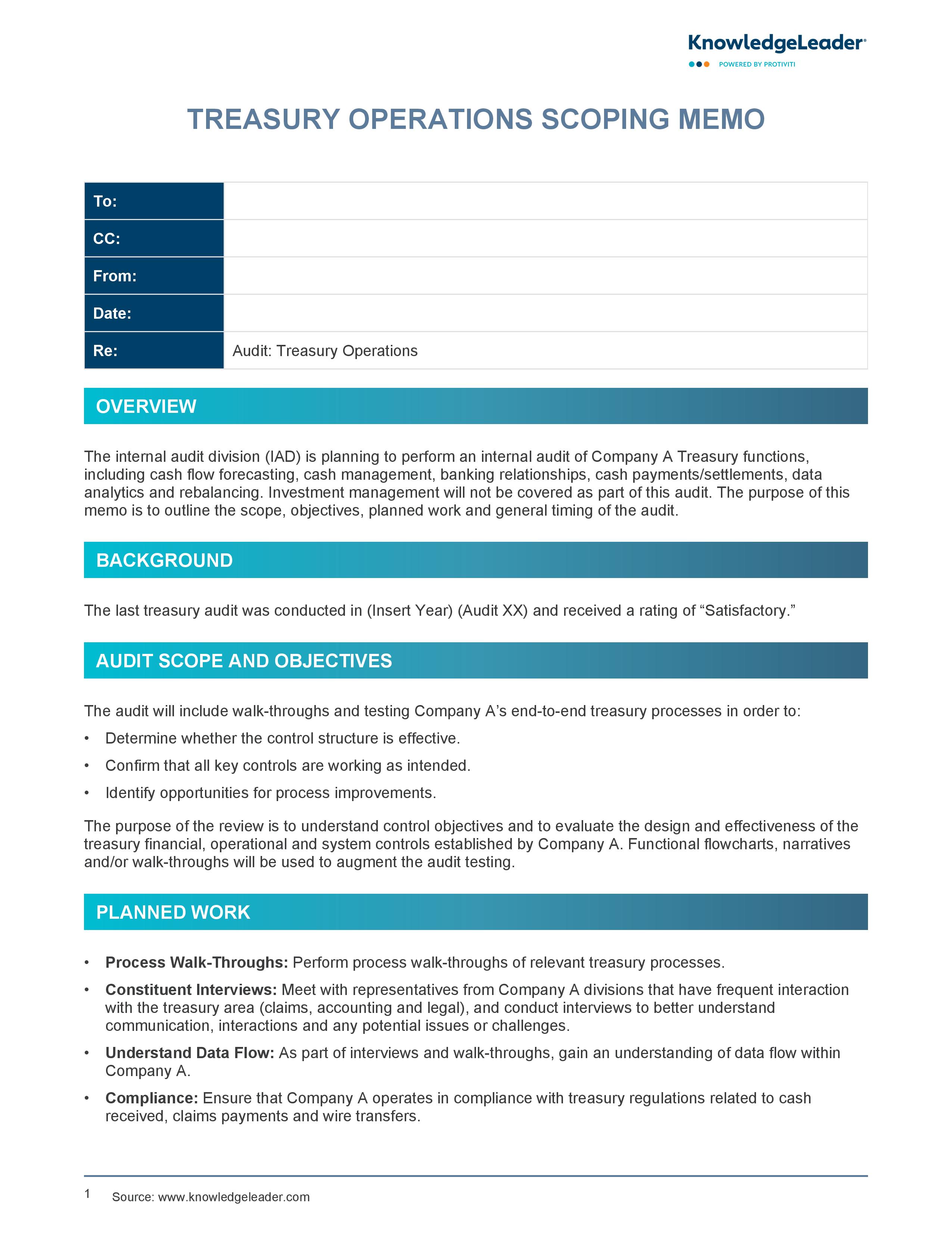 Screenshot of the first page of Treasury Operations Scoping Memo-page-001