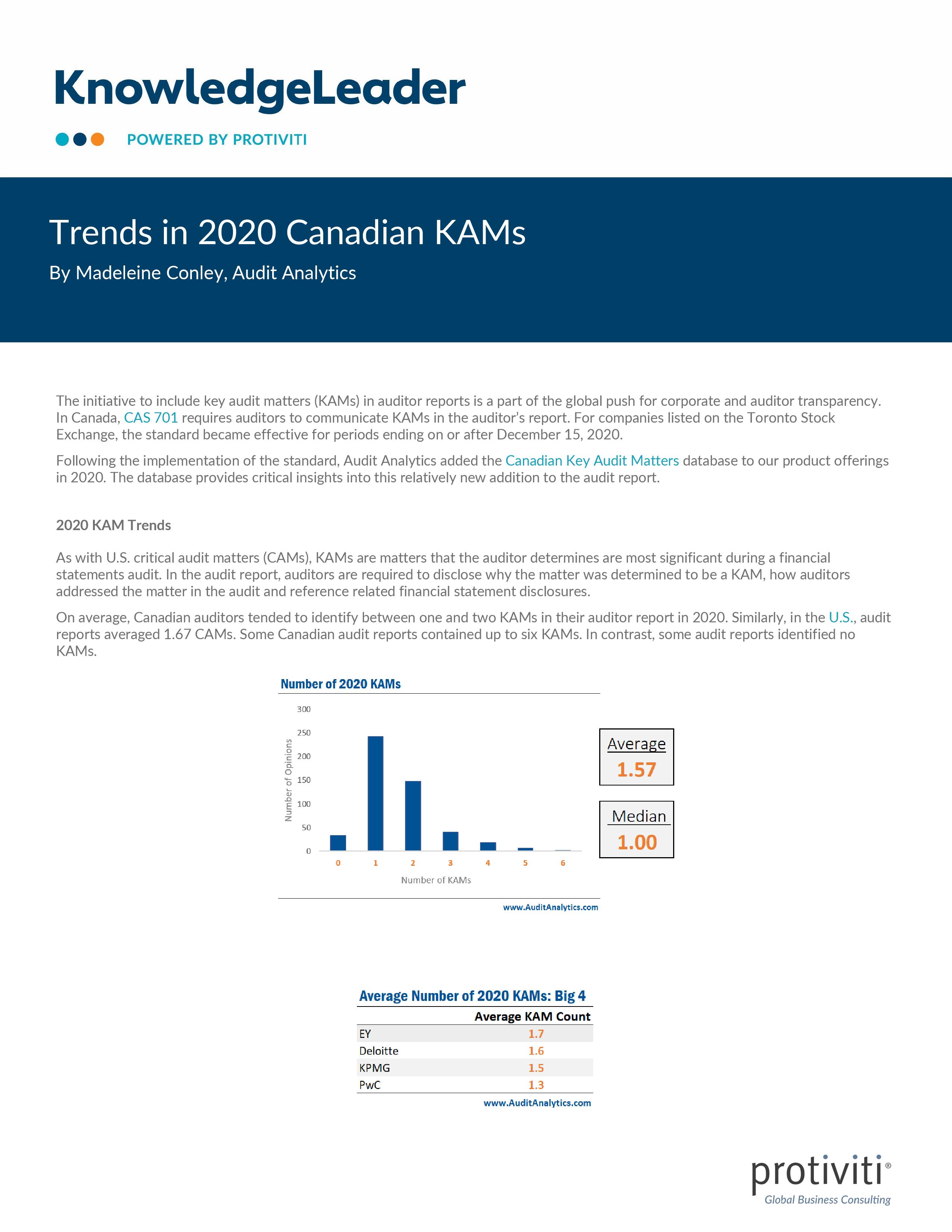 Screenshot of the first page of Trends in 2020 Canadian KAMs