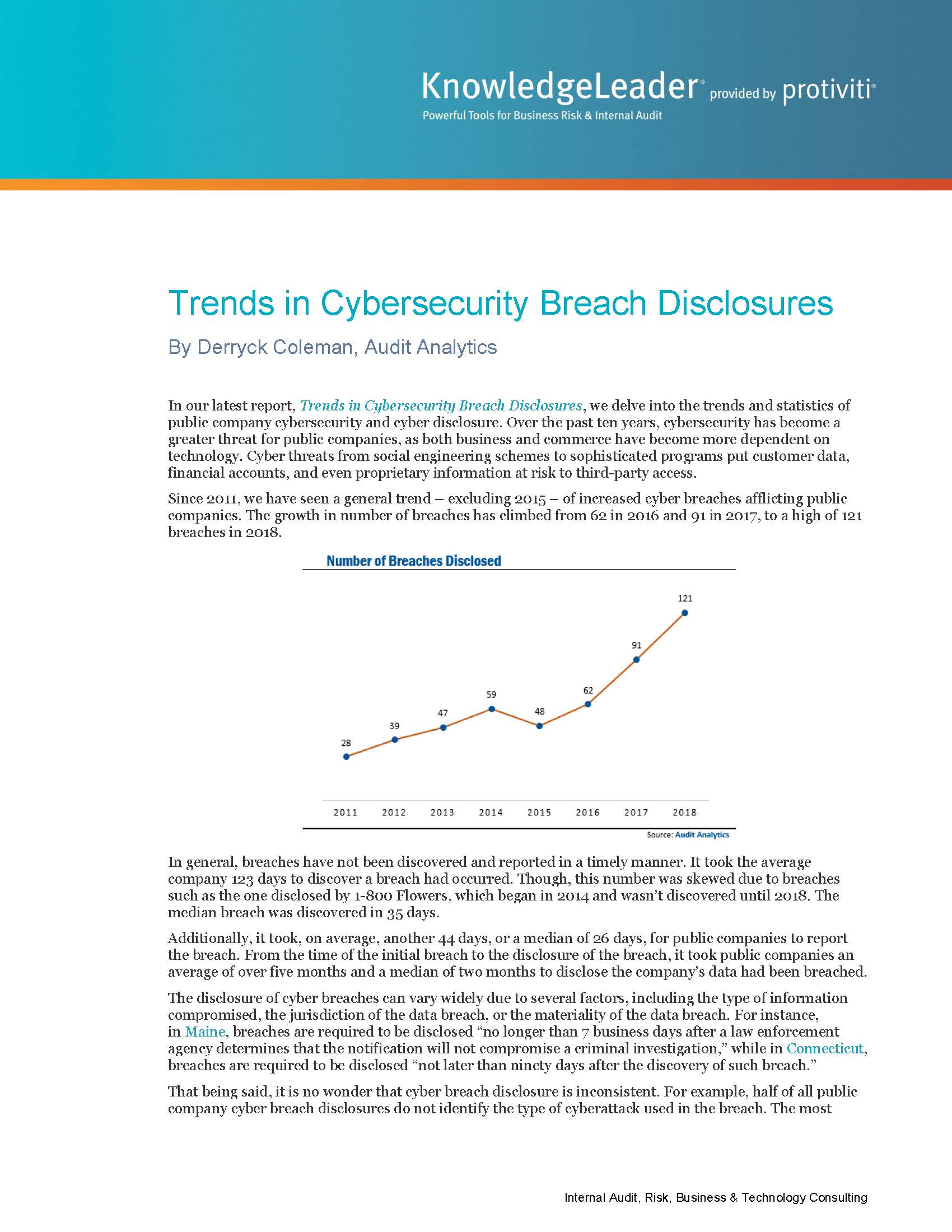 Screenshot of the first page of Trends in Cybersecurity Breach Disclosures