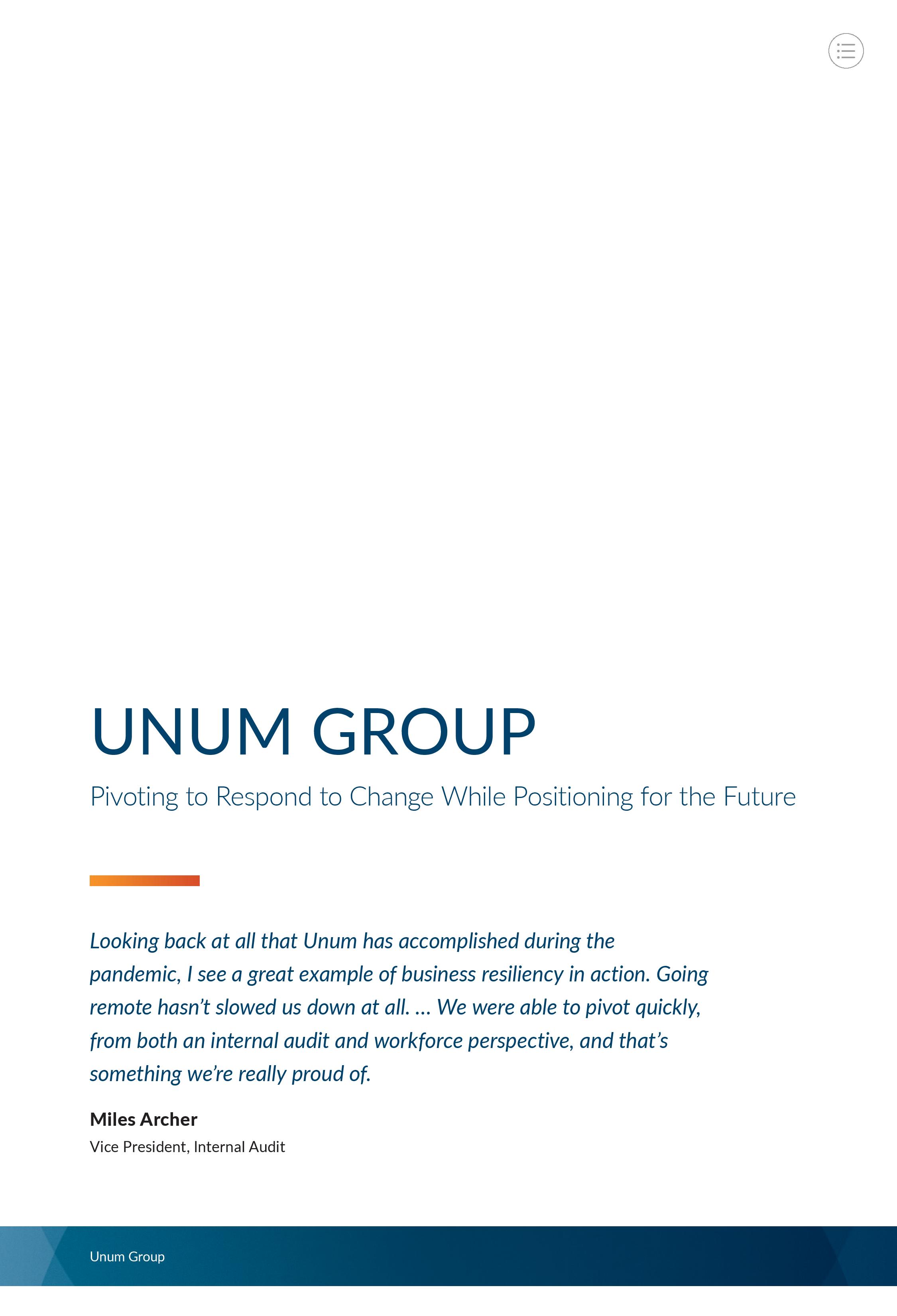 Screenshot of the first page of Unum Group: Pivoting to Respond to Change While Positioning for the Future
