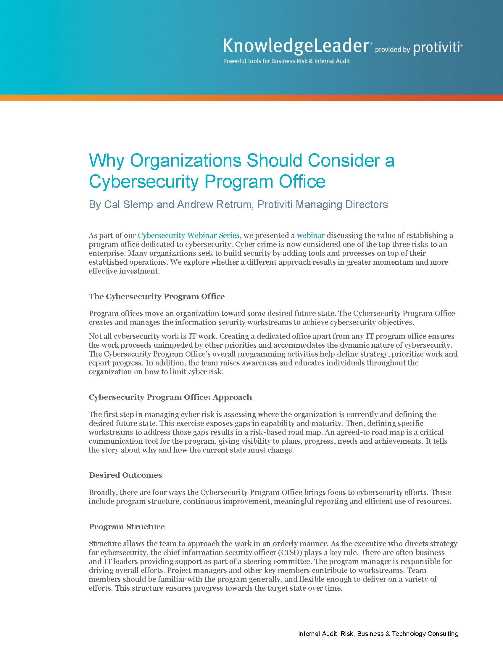 Screenshot of the first page of Why Organizations Should Consider a Cybersecurity Program Office