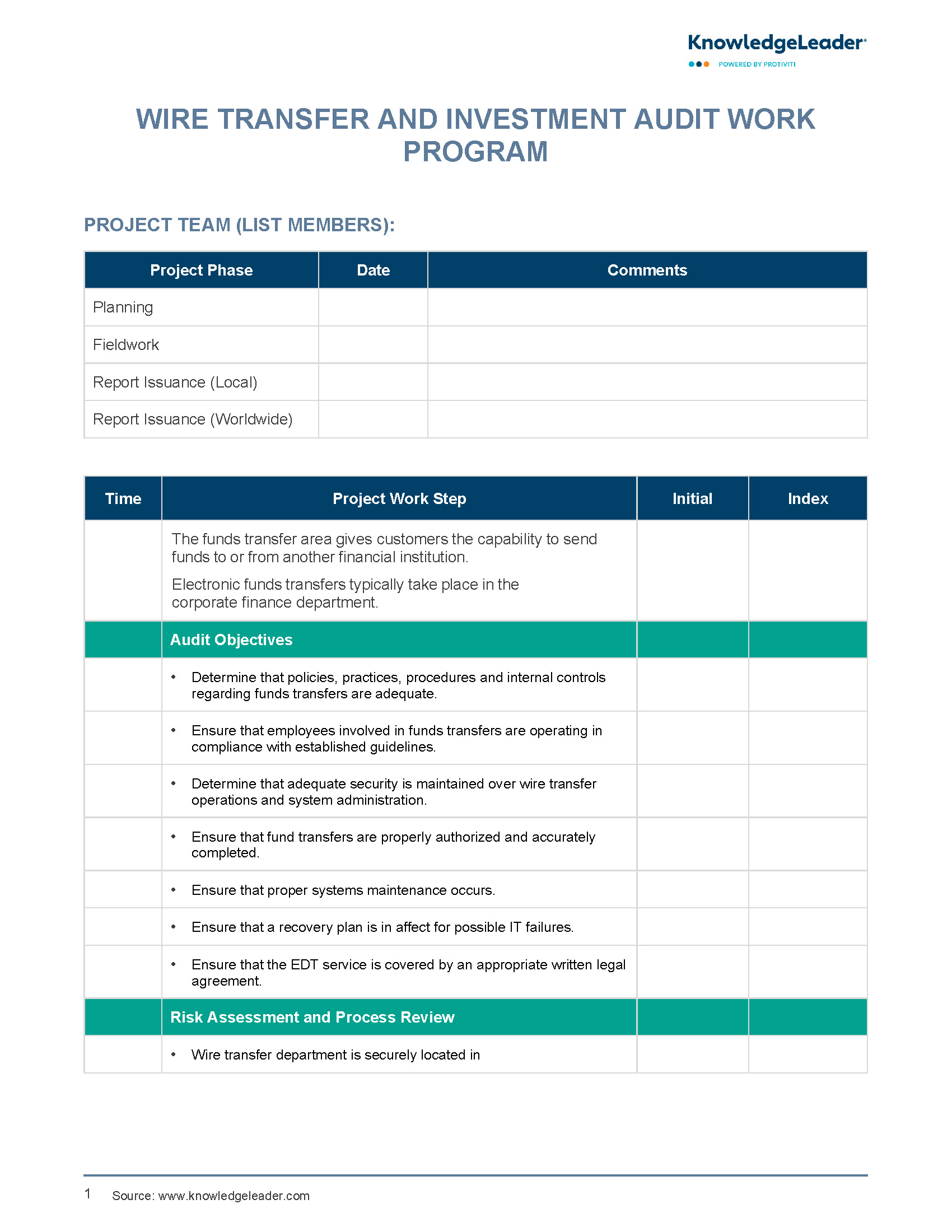 Screenshot of the first page of Wire Transfer and Investment Work Program