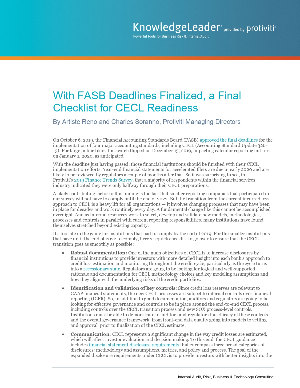 With FASB Deadlines Finalized, a Final Checklist for CECL Readiness